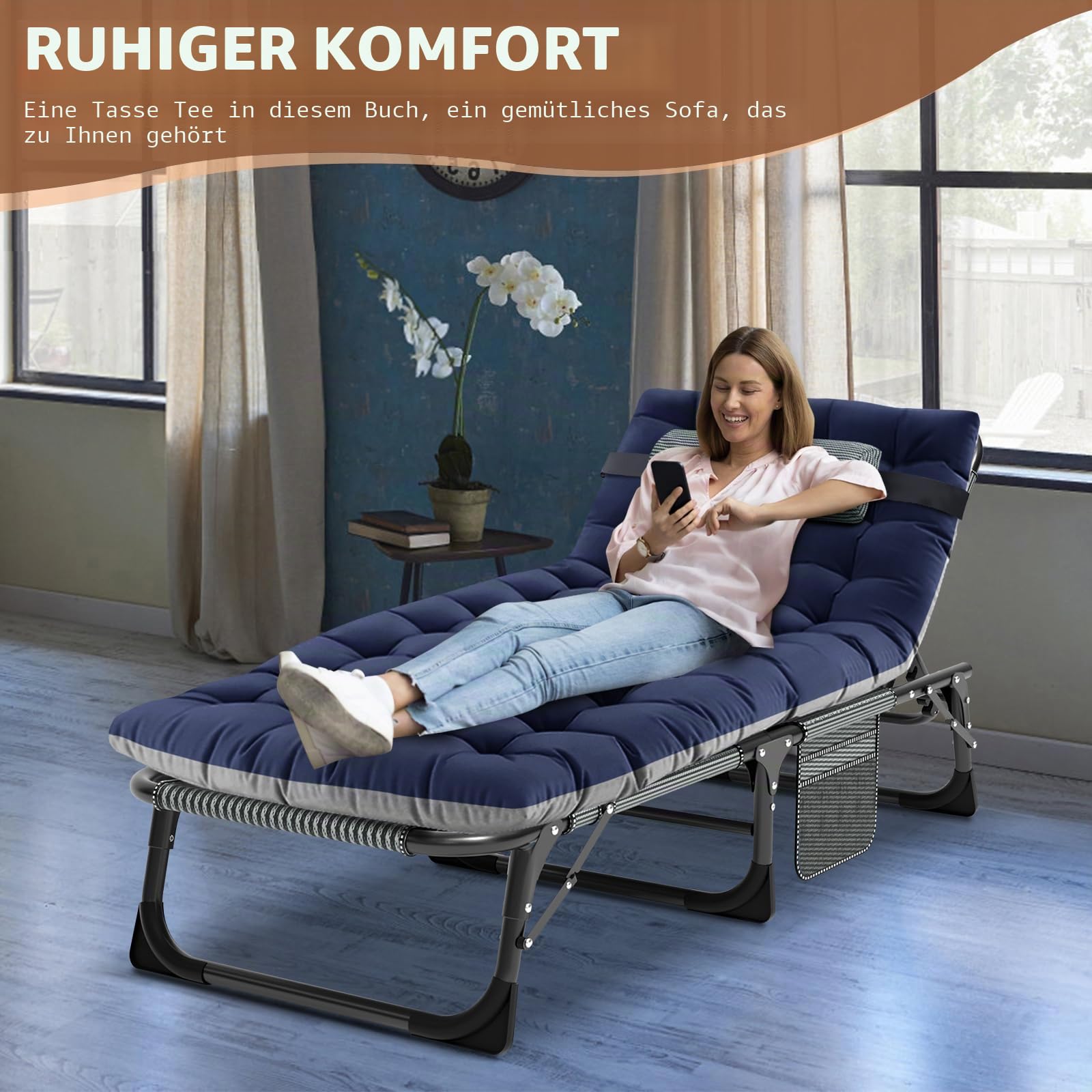 MOPHOTO Klappbett – Gästebett mit Matratze, Einzelbett, kompakt und platzsparend – zusammenklappbares Feldbett – 190 x 68 cm