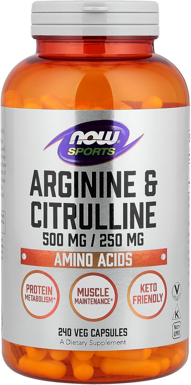 NOW Sports Nutrition, Arginine & Citrulline 500 mg/ 250 mg, Amino Acids, 240 Veg Capsules