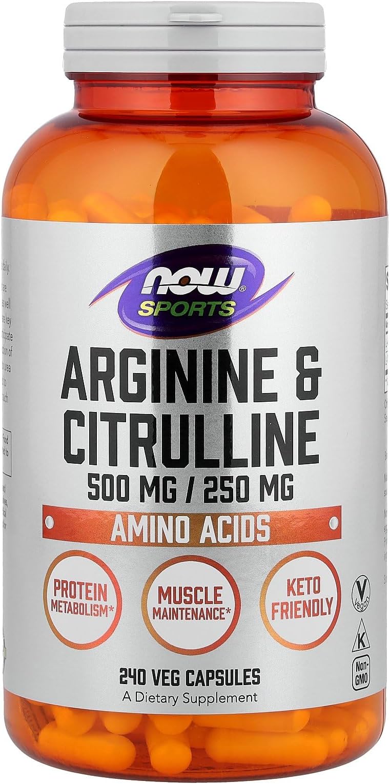 NOW Sports Nutrition, Arginine & Citrulline 500 mg/ 250 mg, Amino Acids, 240 Veg Capsules