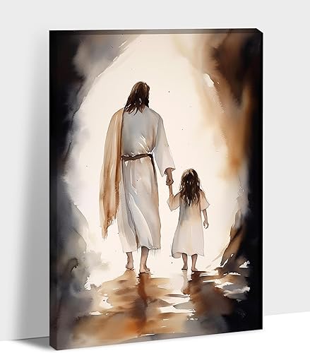 Arte de pared de Jesús y el niño, póster minimalista bohemio cristiano, lienzo para pared, imagen abstracta de Jesús, arte cristiano religioso