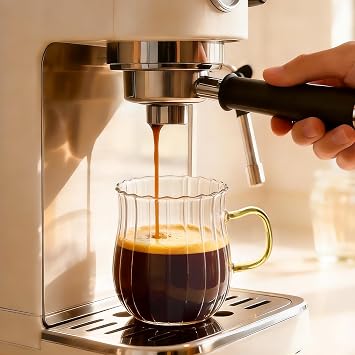 Glass Coffee Mugs 12oz 350ml with Handle and Spoon, Set of 2 | Clear Borosilicate Glass Cups, Bpa Free, Latte Glasses for Cappuccino, Macchiato, Tea, Milk, Juice, Cold & Hot Beverages