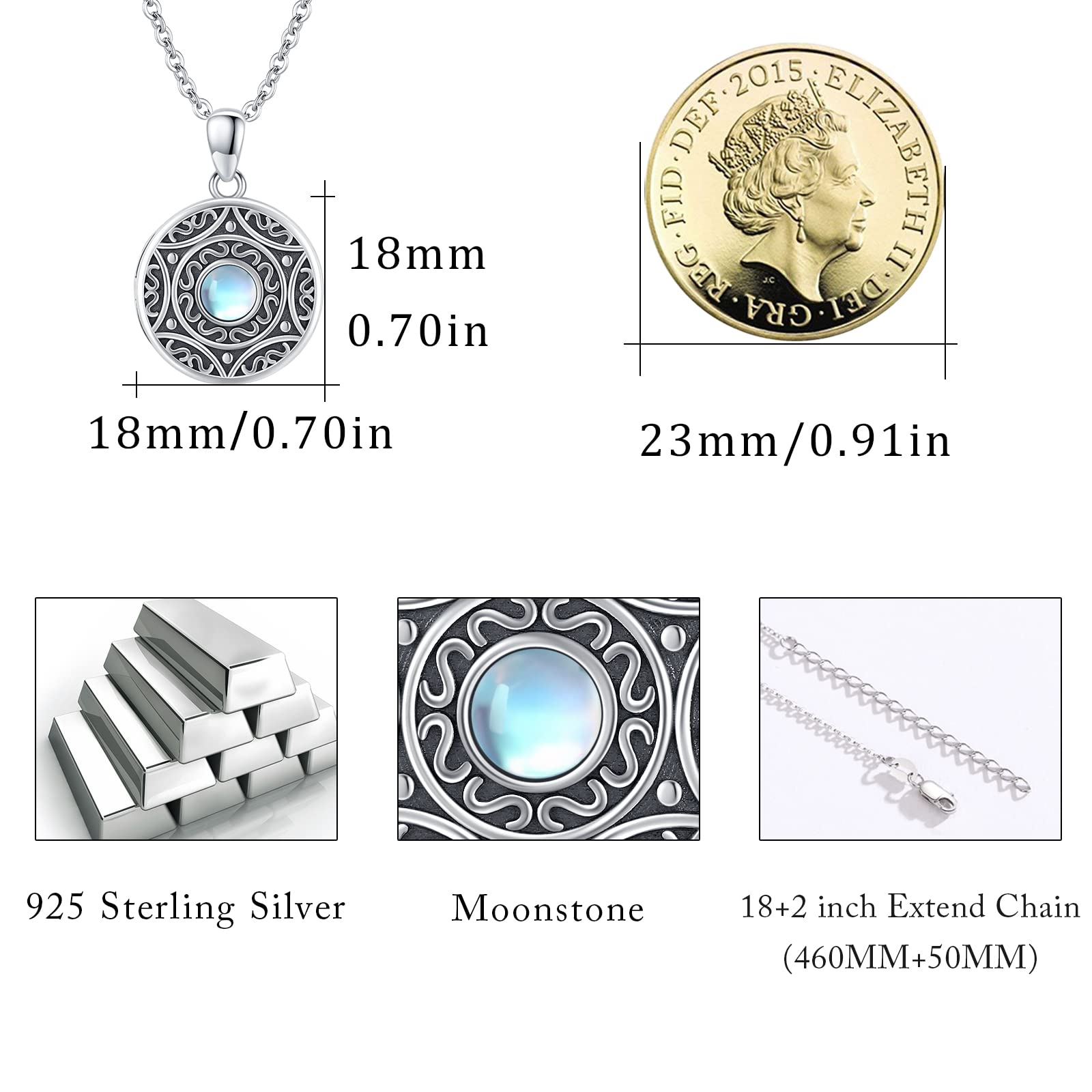 MEDWISE Medallón cadena de plata de ley 925 personalizada foto colgante foto piedra lunar medallón amuleto para abrir imágenes medallón con foto piedra lunar joyas para mujeres hombres hijos regalos