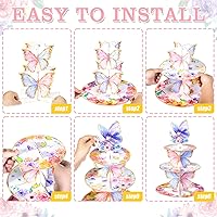 Vista 4 de Soporte para cupcakes de mariposa, torre de 3 niveles, decoraciones de mariposa con corona floral para cumpleaños, boda, baby shower, suministros