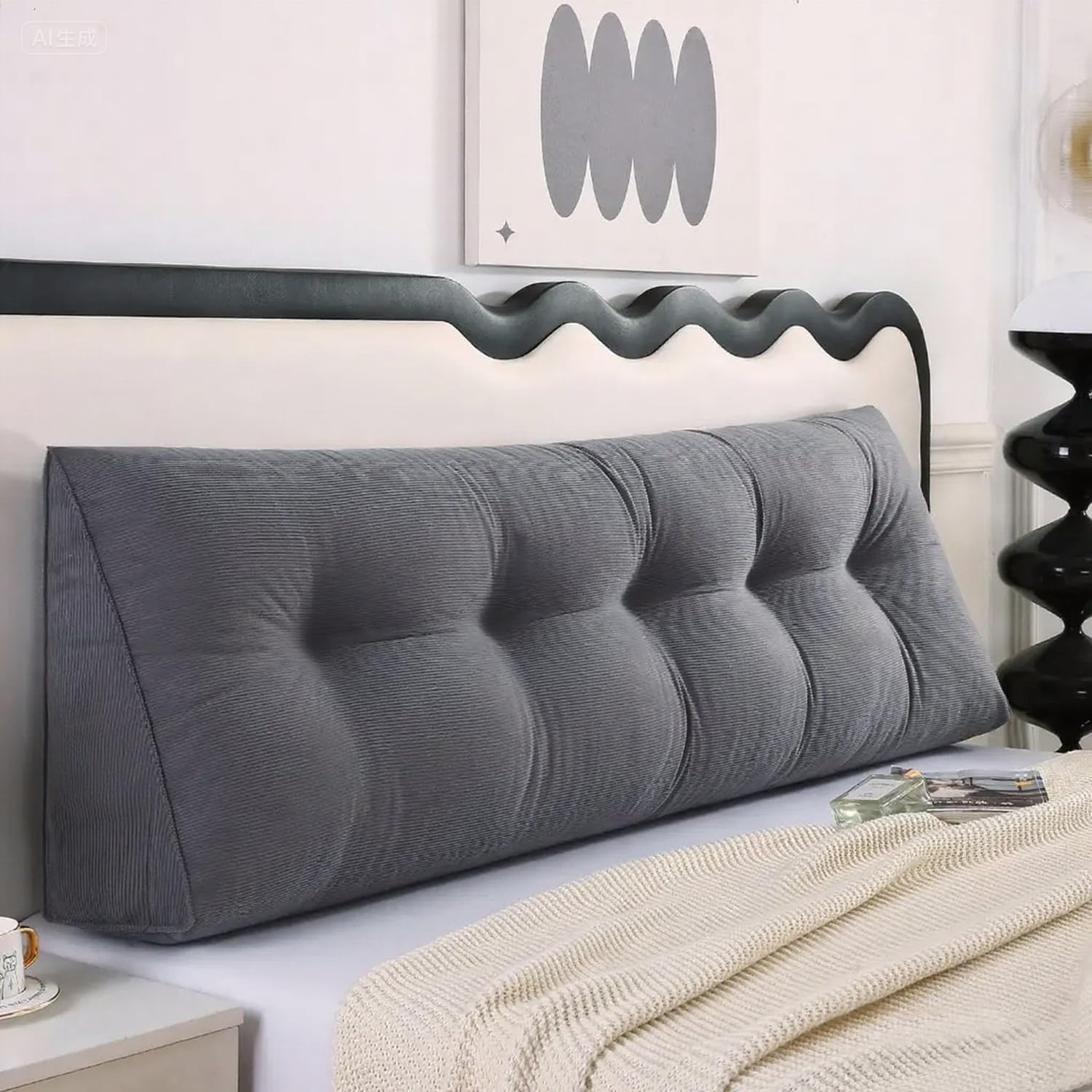 Queen Triangle Bed Wedge Pillow for headboard Gap Triangular Reading Pillows for Sitting in Bed Adult Wedge headboard Pillow, Gray