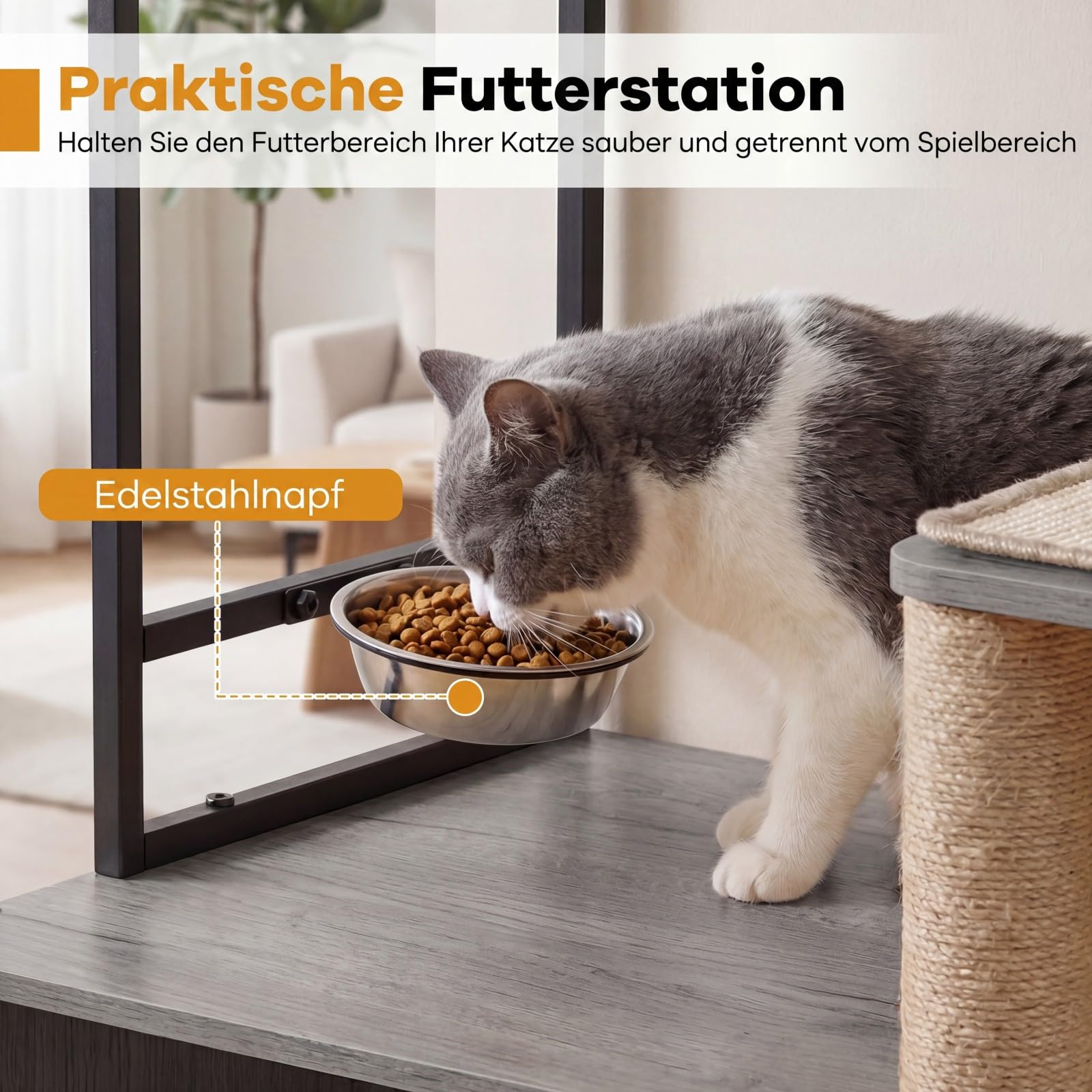COSTWAY Kratzbaum mit Katzenklo Schrank, Katzenschrank für Katzentoilette, Katzenhaus Holz, Katzenkratzbaum mit Futterstation, Sisalpfosten, Kratzmatten & Eingang, Katzenbaum Katzen (Grau)