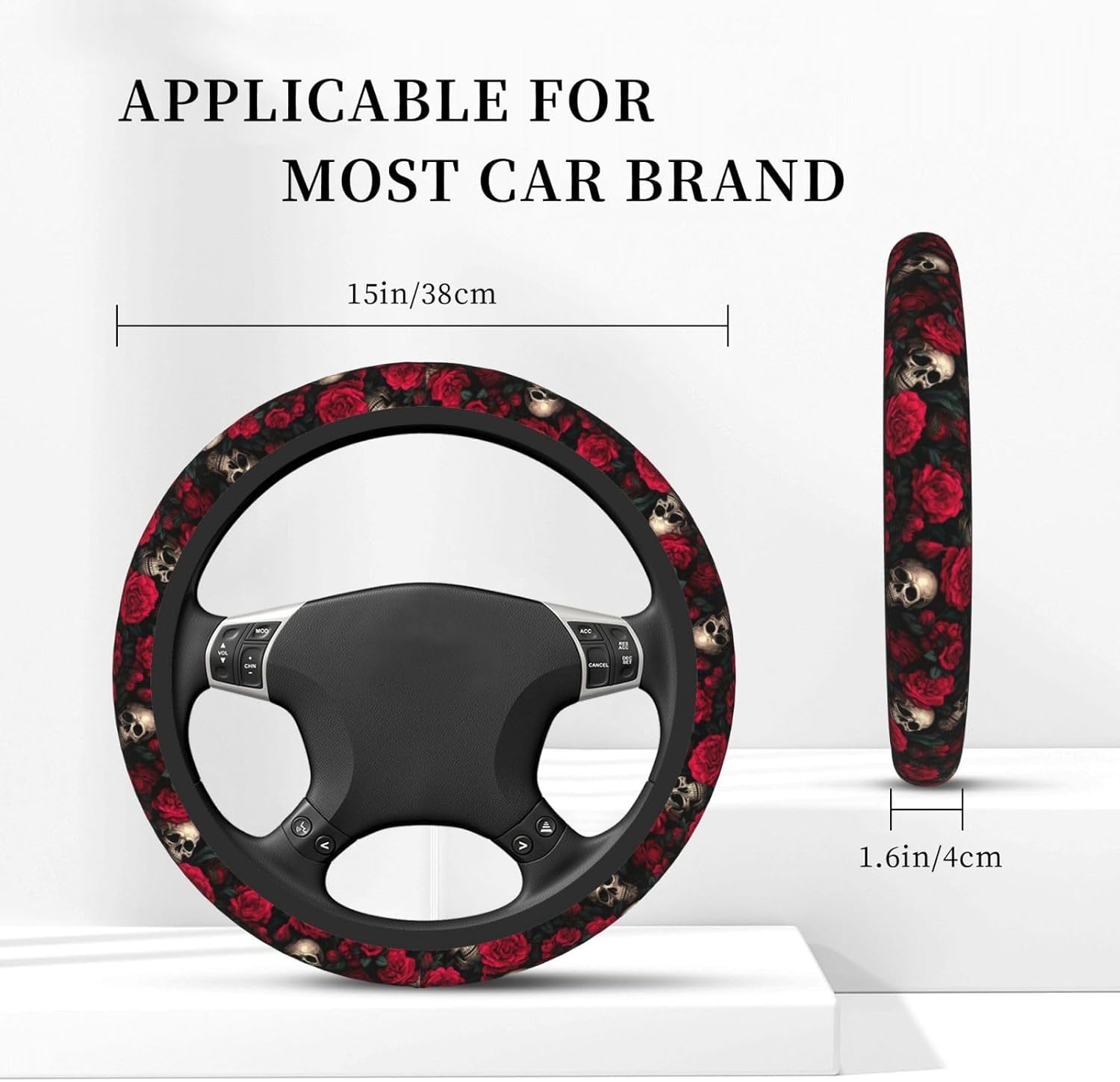 Red Rose Skull Steering Wheel Cover, Non-Slip Breathable Neoprene Steering Wheel Covers, Car Accessories Universal 15 Inch Fit Auto, Suvs, Truck - Image 4