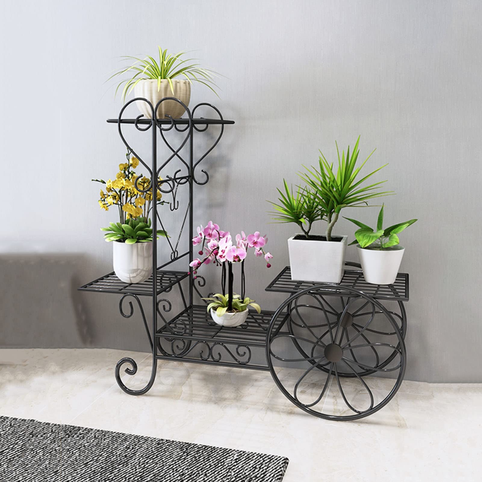 Metalowy stojak na rośliny Donice balkonowe Półka na kwiaty Uchwyty na rośliny ogrodowe Kutego żelaza Bakers Stojak na stojaki (czarny 76 * 26 * 69 cm)