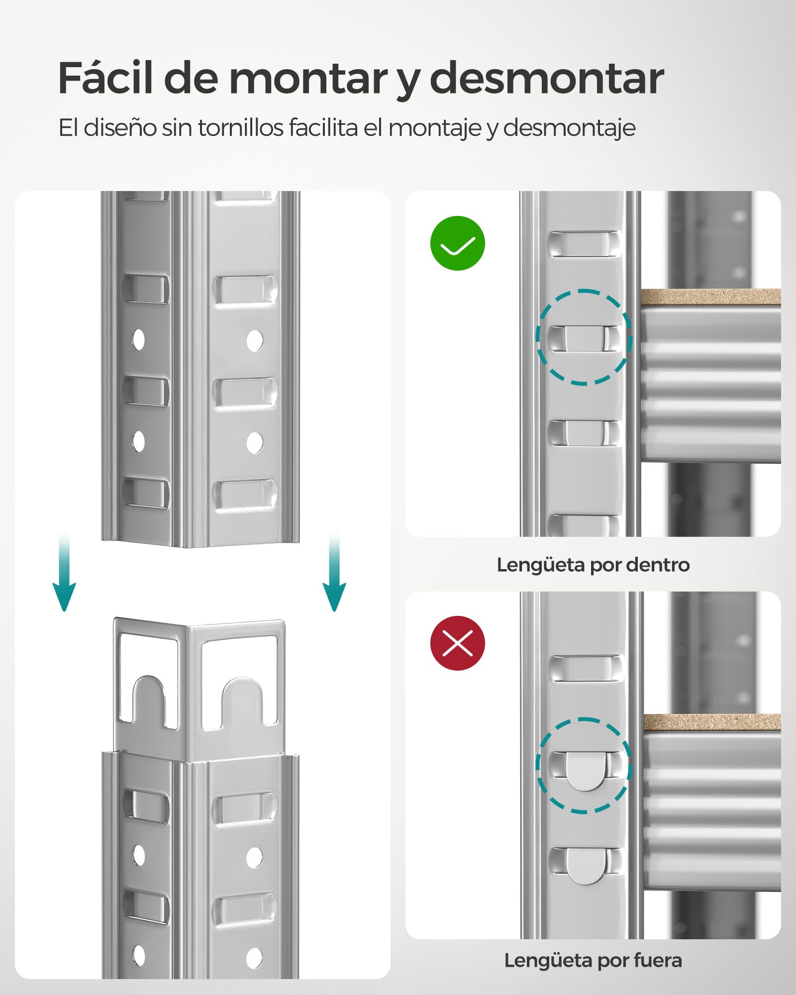 SONGMICS Estantería de 5 Niveles, 200 x 100 x 50 cm, Carga de 875 kg (175 kg por Nivel), Estantería para Cargas Pesadas, Estante Ajustable en Altura, para Garaje, Sótano, Plata GLR050E01
