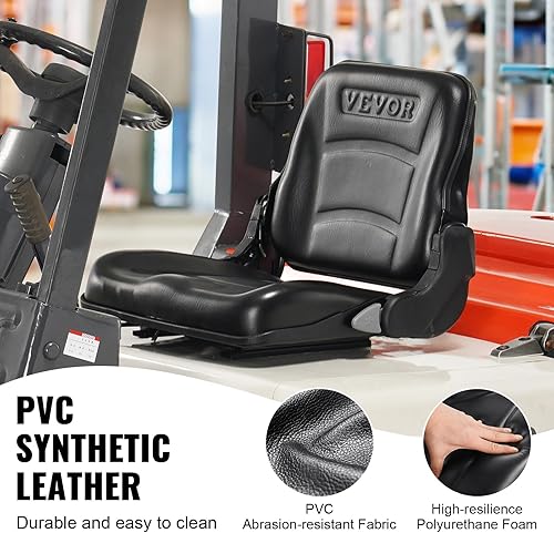 Vista 5 de VEVOR Asiento universal de carretilla elevadora, asiento de tractor plegable con respaldo de ángulo ajustable y micro interruptor, 6.3-13.4