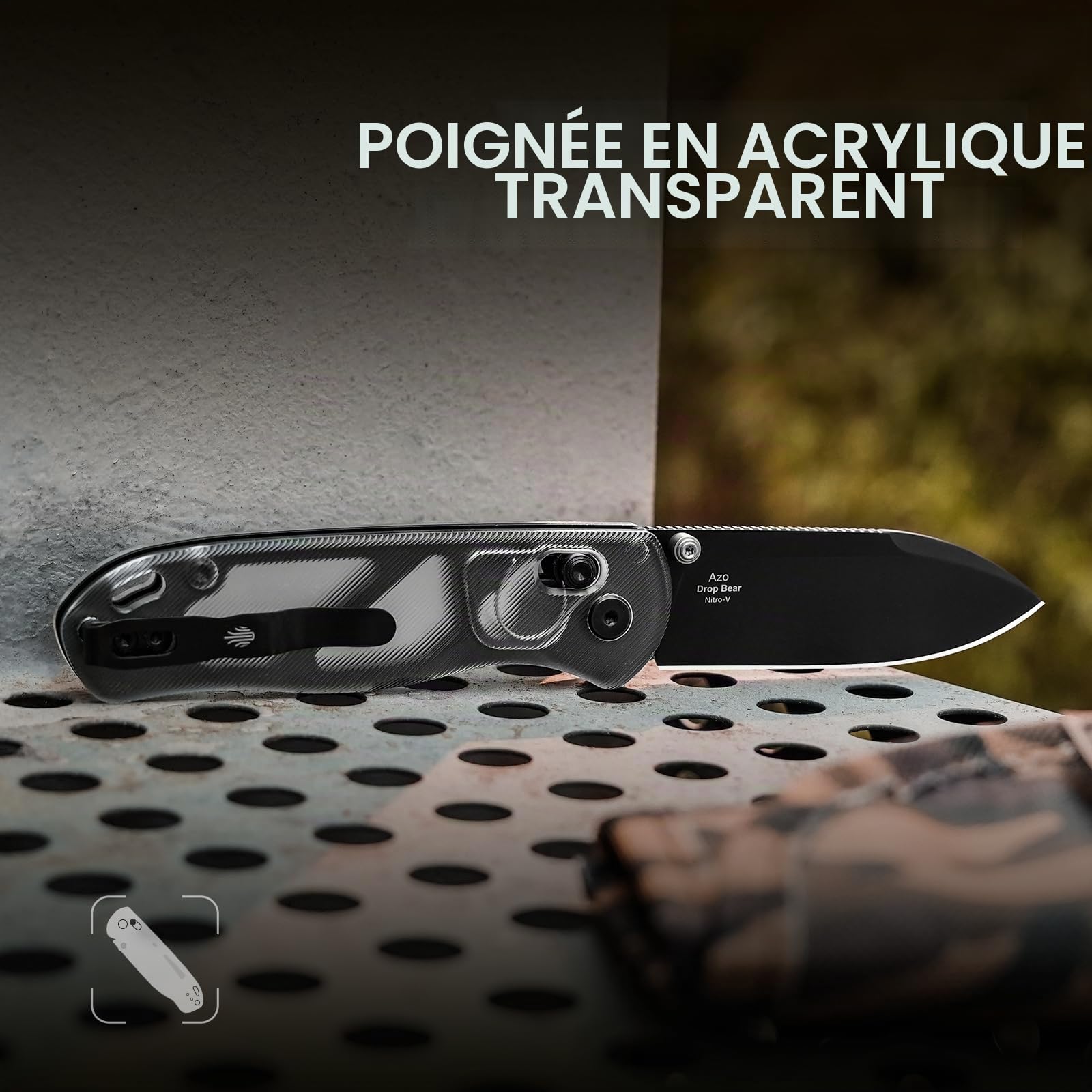Kizer Drop Bear EDC Couteau de Poche, 2,97" Lame Nitro-V Manche en Acrylique Couteau Pliable avec Ouverture par Bouton-Poussoir, Verrouillage à Embrayage Couteaux EDC pour Hommes et Femmes V3619A9
