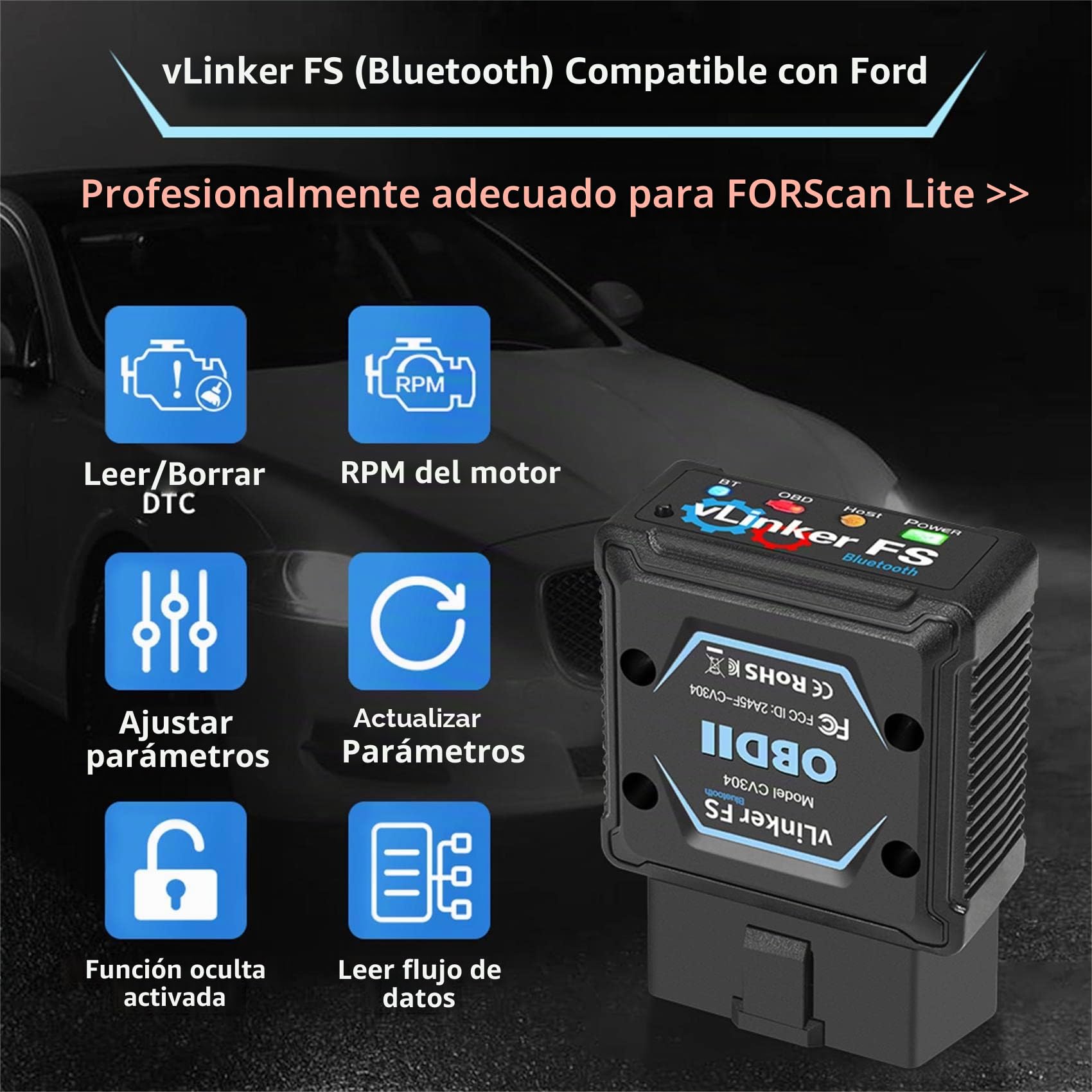 vLinker FS OBD2 Bluetooth Escáner Herramienta de diagnóstico para iPhone, Android, and Windows