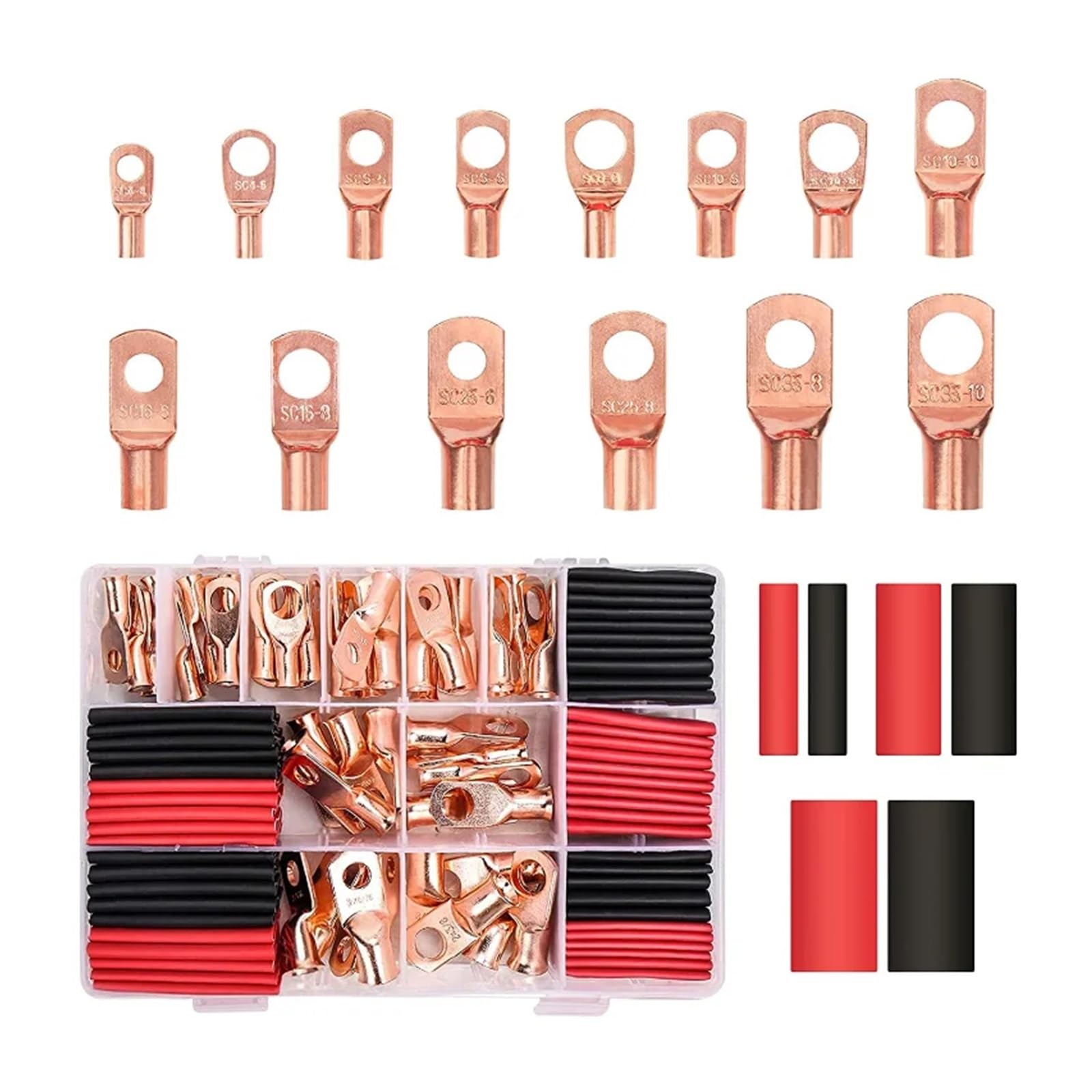 VWWJCCRO 160Pcs Wire Connector Ring Copper Connectors Cable Crimp Terminal Connector Terminals Sc Tube+Heat Shrink Tubing