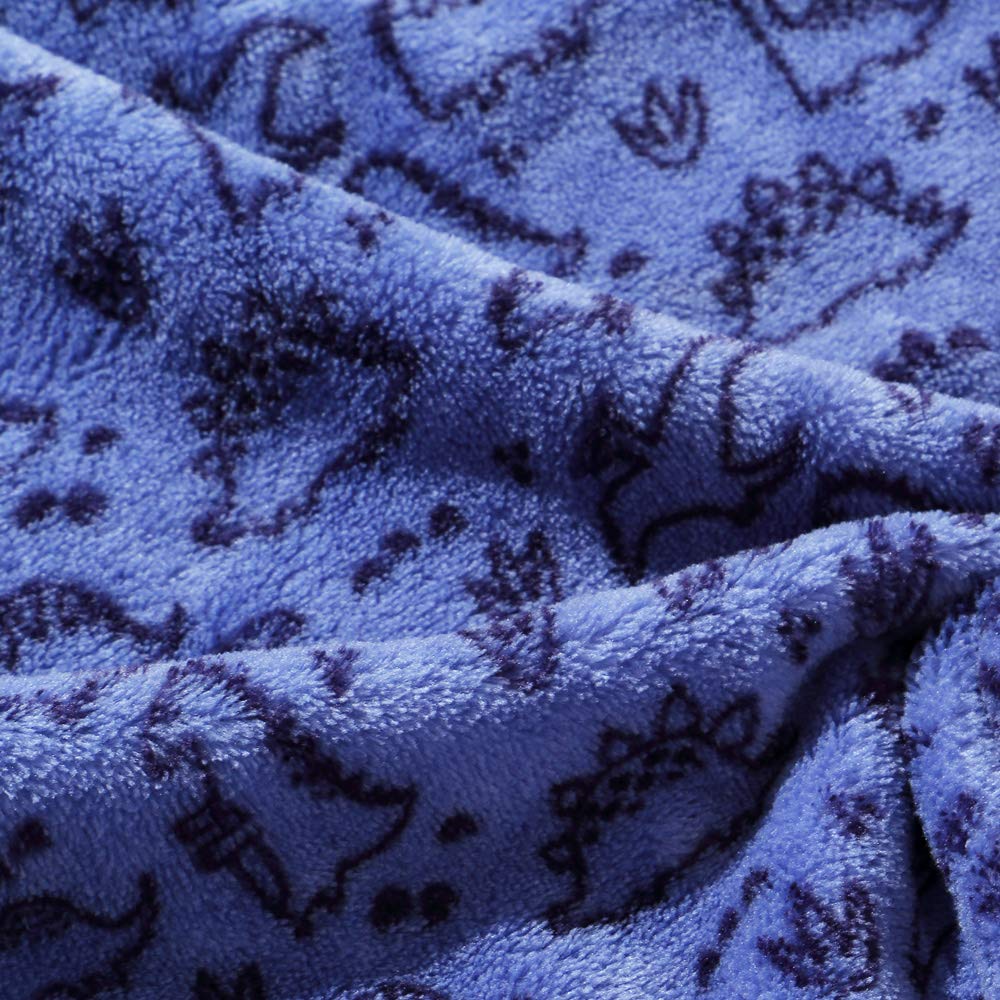CREVENT, Copertina per bambini leggera, in soffice peluche, soffice, caldo e peloso, per culla e passeggino, 75 x 100 cm (blu, motivo con dinosauro)