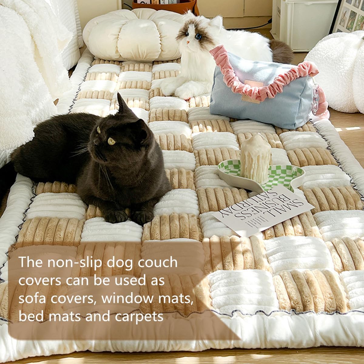 Fuzzy Couch Covers for Pets, Couch Protector for Dogs Garden Chic Cotton Protective Couch Cover, Pet Mat Bed Couch Cover (Light Coffee, 23.6 x 63in)