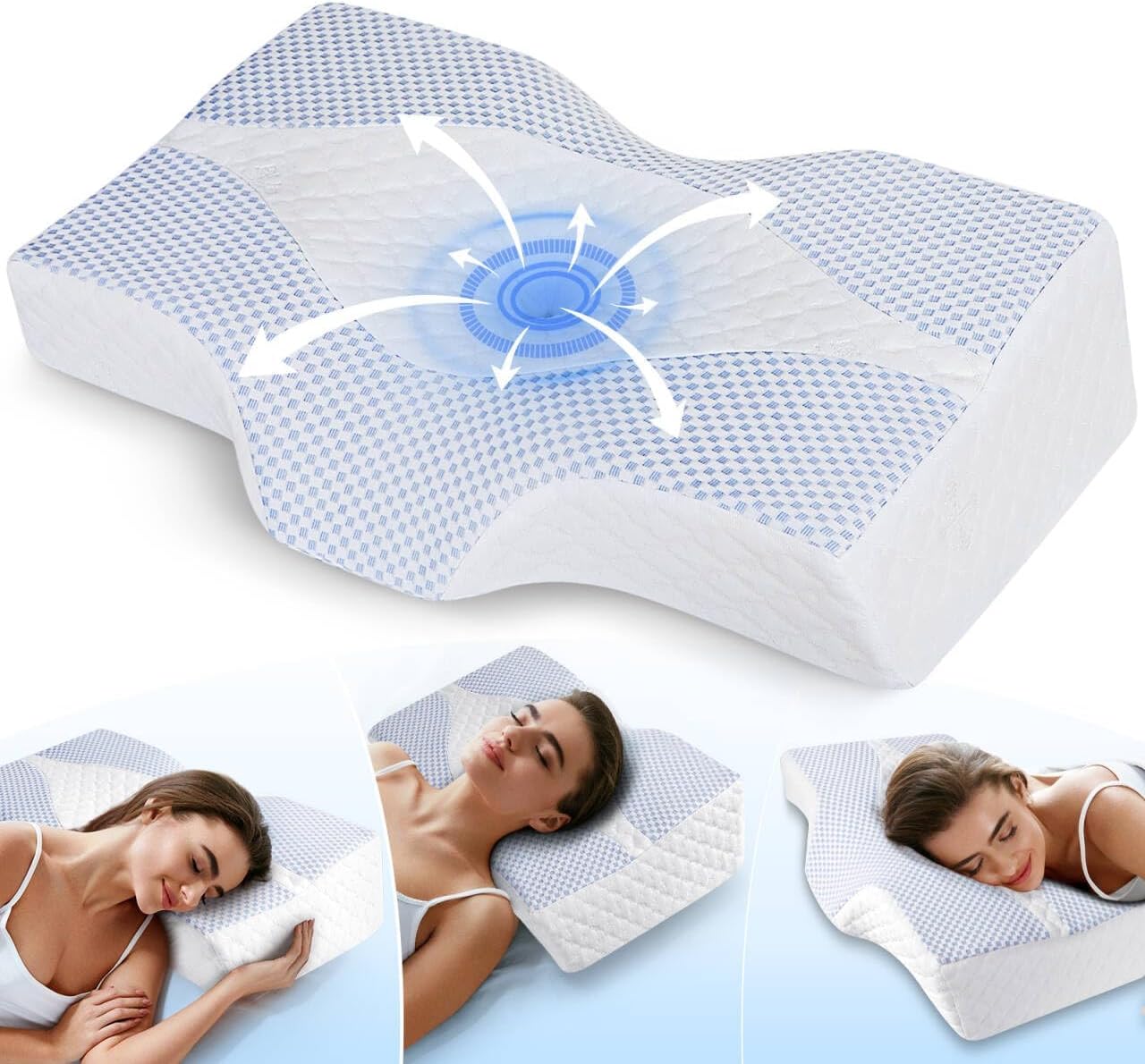 Cervical Memory Foam Pillow for Neck and Shoulder Pain - Adjustable Orthopedic Pillow with Hollow Design - Ergonomic Bed Bolster Pillow with Washable Cover for Side, Back & Stomach Sleepers
