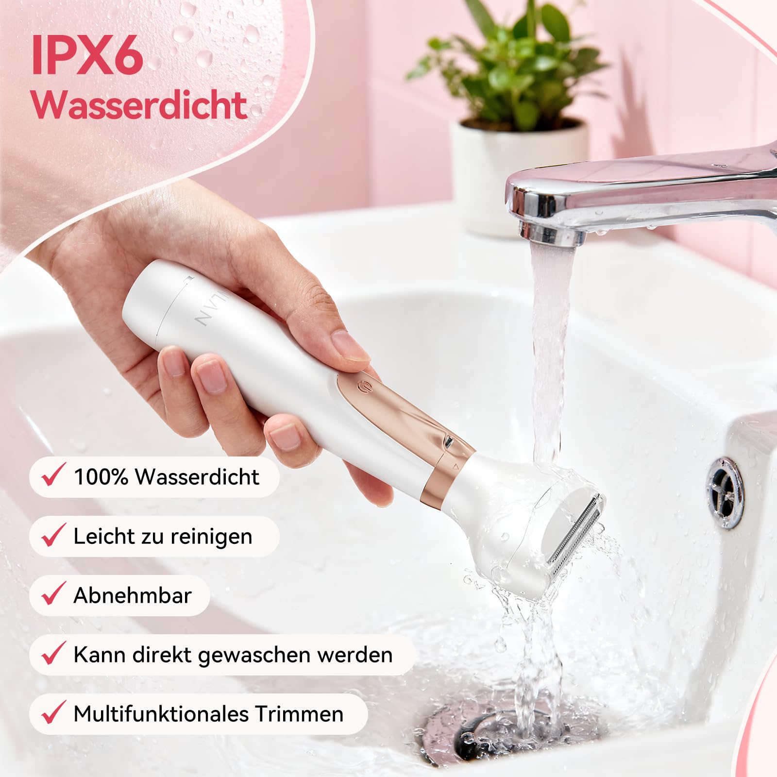 ANLAN Elektrischer Damenrasierer 4 in 1, Intimrasierer Damen & Bikini Trimmer, USB-C Wiederaufladbar, IPX6 Wasserdicht für Nass & Trockenrasur, Körperrasierer für Beine, Achseln, Gesicht & Augenbrauen