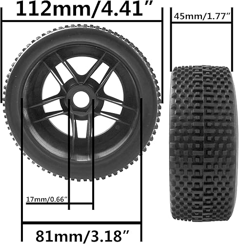 Miniatura 7 de ShareGoo OD 4.4 pulgadas 18 neumáticos para buggy, llantas hexagonales de 0.67 pulgadas y neumáticos de goma compatibles con Redcat Teamc Losi HPI