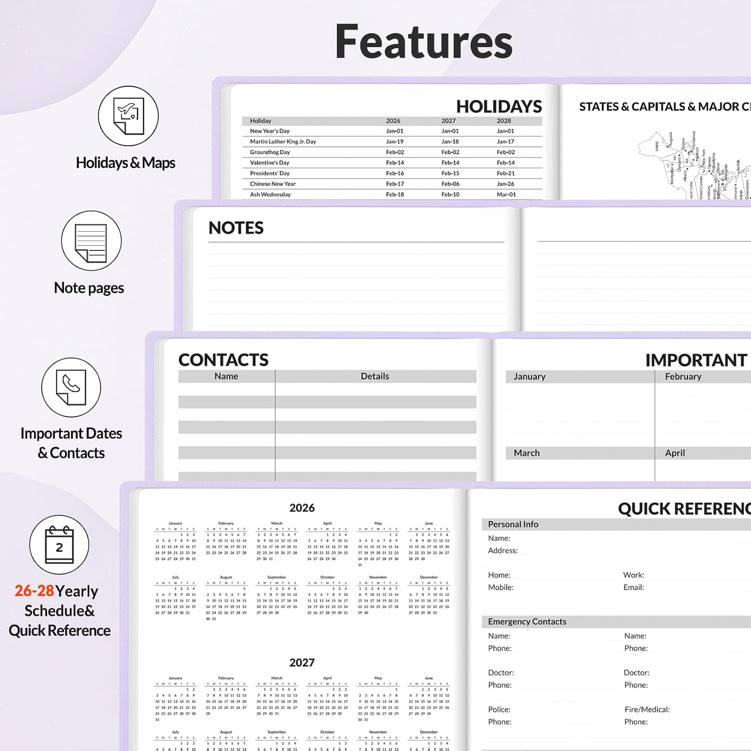 SUNEE 2026-2027 Weekly & Monthly Hardcover Planner 5.5" x 8.3" - 12 Month (July 2026 - June 2027), Small Academic Year Calendar Planner, Pocket, Notes, 100 GSM Paper, Purple image 5