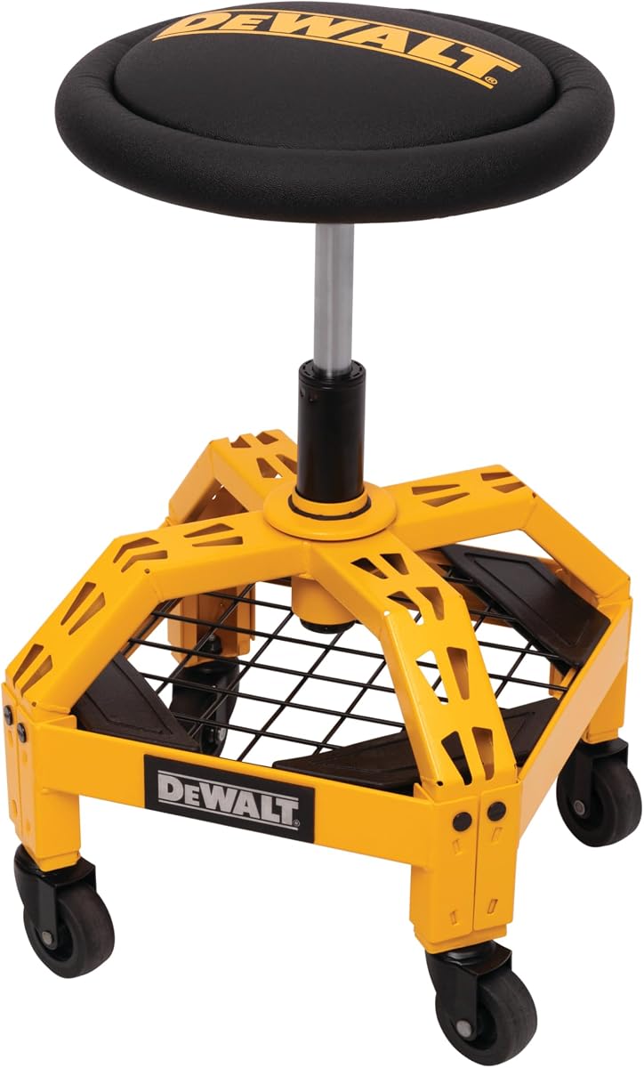 Heavy-Duty Metal Rolling Stool for Shop or Garage, Padded 360-degree Swivel Seat, Durable Steel Frame, Adjustable