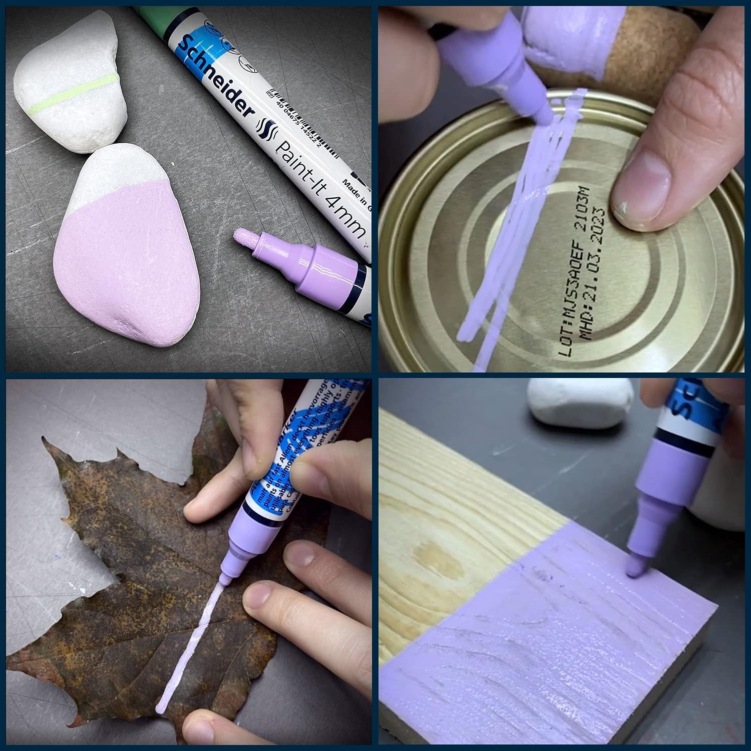 Schneider Paint-It - Juego de rotuladores acrílicos 320, punta redonda de 4 mm, alta cobertura, tinta negra, blanca, plateada y dorada, caja de regalo, paquete de 5 bolígrafos