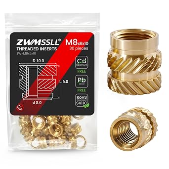 M8 Heat-Set Threaded Inserts, M8x6x10mm30Pieces Heat Set Insert for 3D Printing Components and Plastic Parts,Brass Metric Knurled Nuts