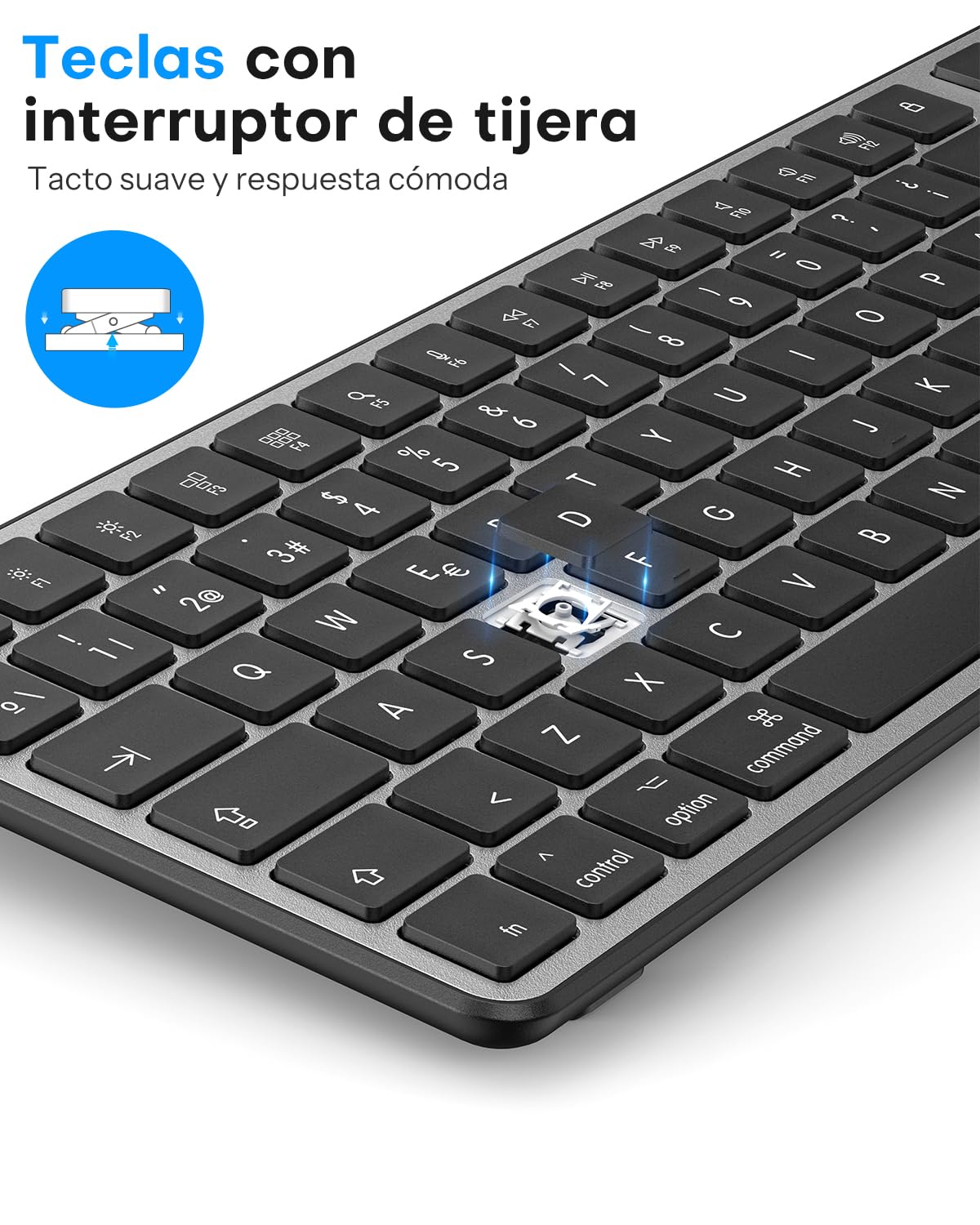 OMOTON inalámbrico Bluetooth Teclado y ratón para Mac (MacBook Air/MacBook Pro/iMac/iMac Pro),Teclado y ratón USB Recargables para Mac OS, con 3 Canales Bluetooth, Escritura silenciosa, Gris