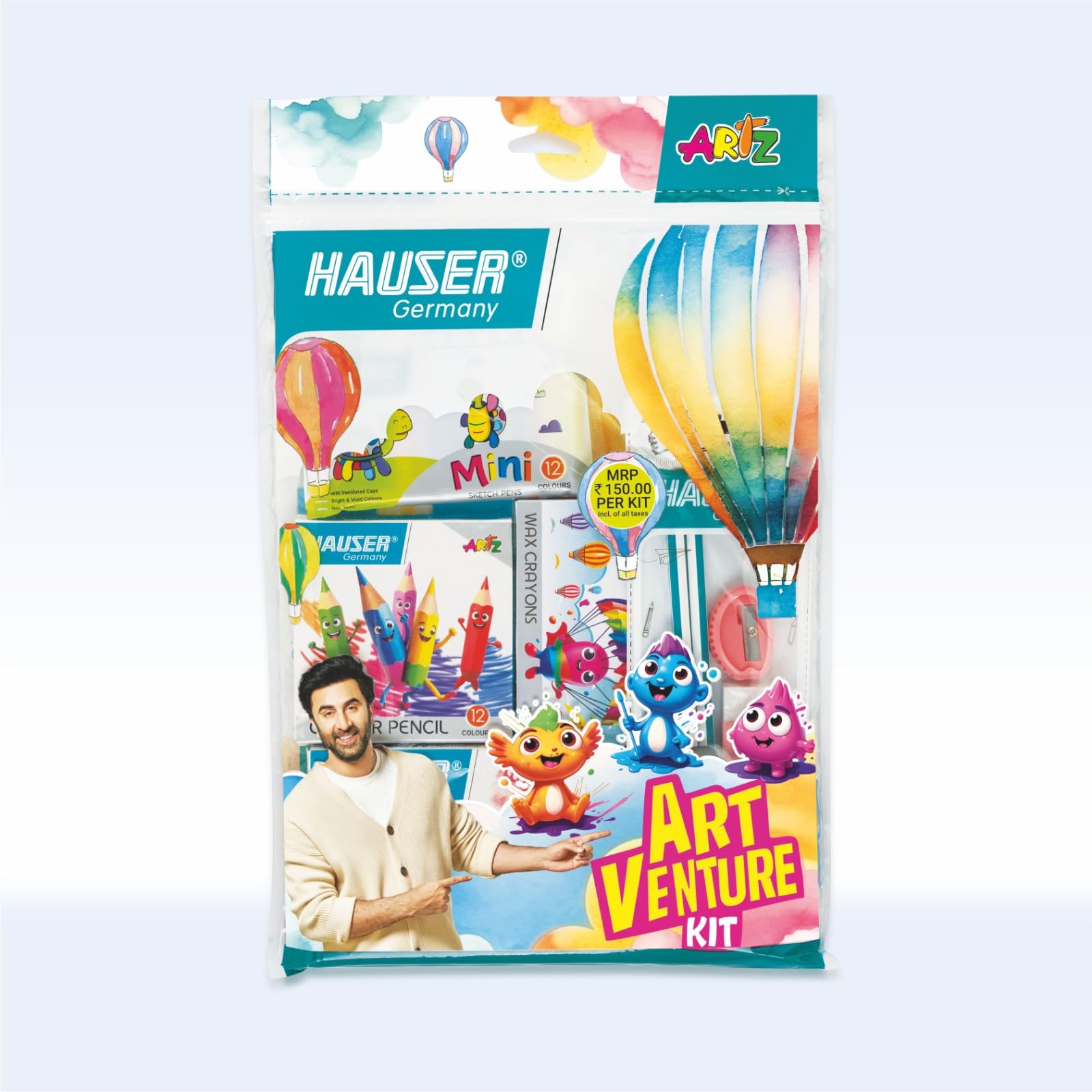 Hauser Art VENTURE KIT for Kids, 12 Shades Each of Crayons, Sketch Pens, Colour Pencils, Oil Pastels with Drawing Book, 21 x 29.7 cm-image-48