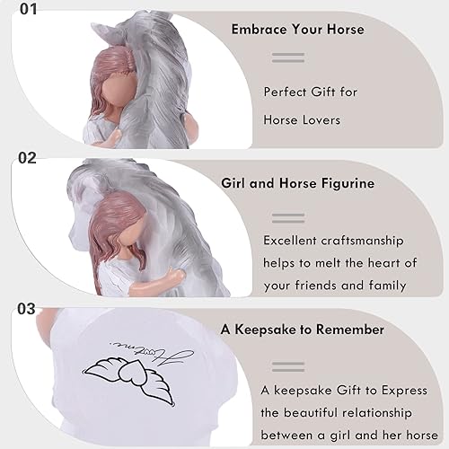 Miniatura 4 de Expresión de amistad y amor entre niñas y caballos, figuras esculpidas pintadas a mano abrazando caballos, regalos para amantes de los caballos,