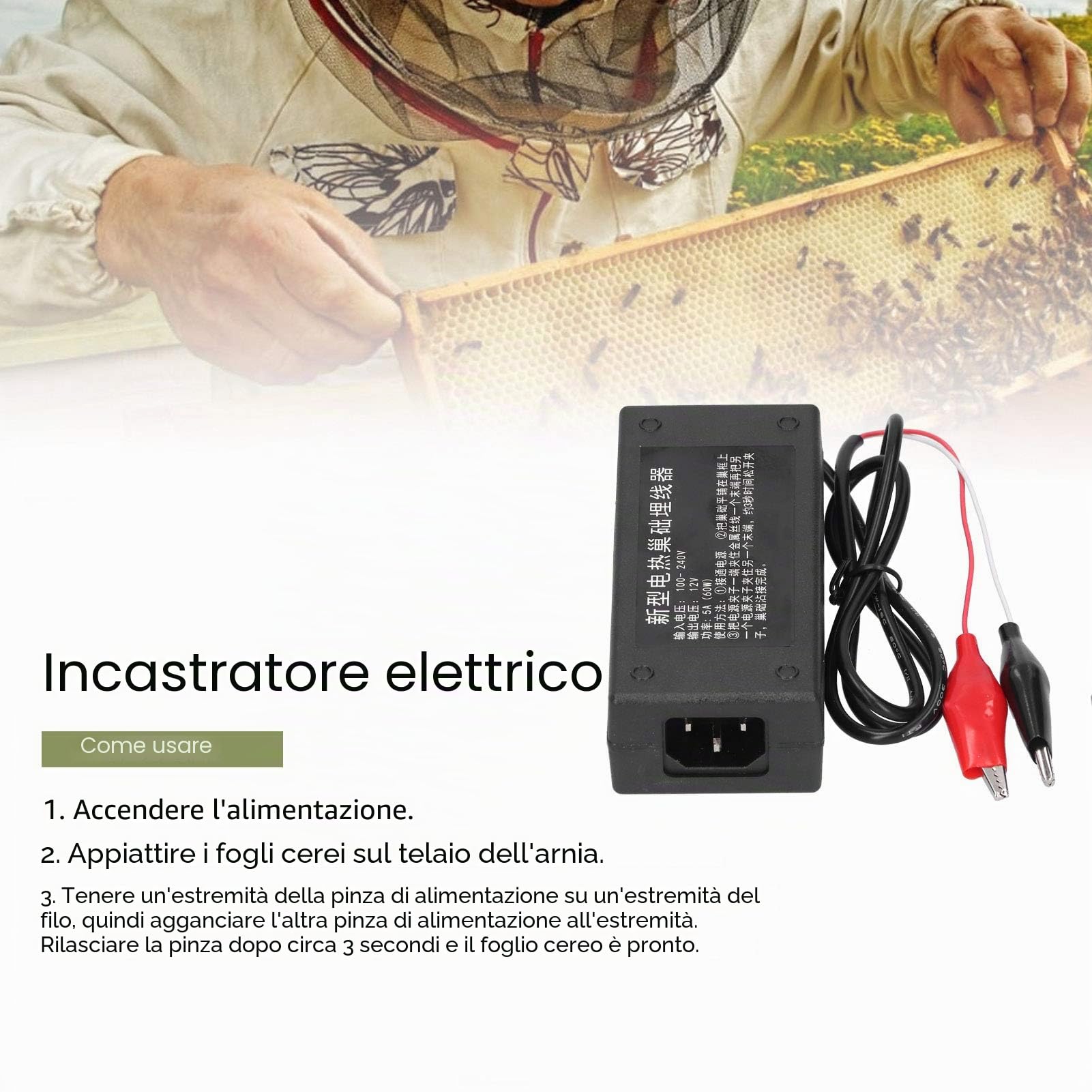Buachois Incastonatore per Apicoltura,100-240V 12x5,3x3,5cm Beehive Frames Embedder,Dispositivo di Riscaldamento Strumento per L'Installazione di Alveari Attrezzatura per L'Apicoltura