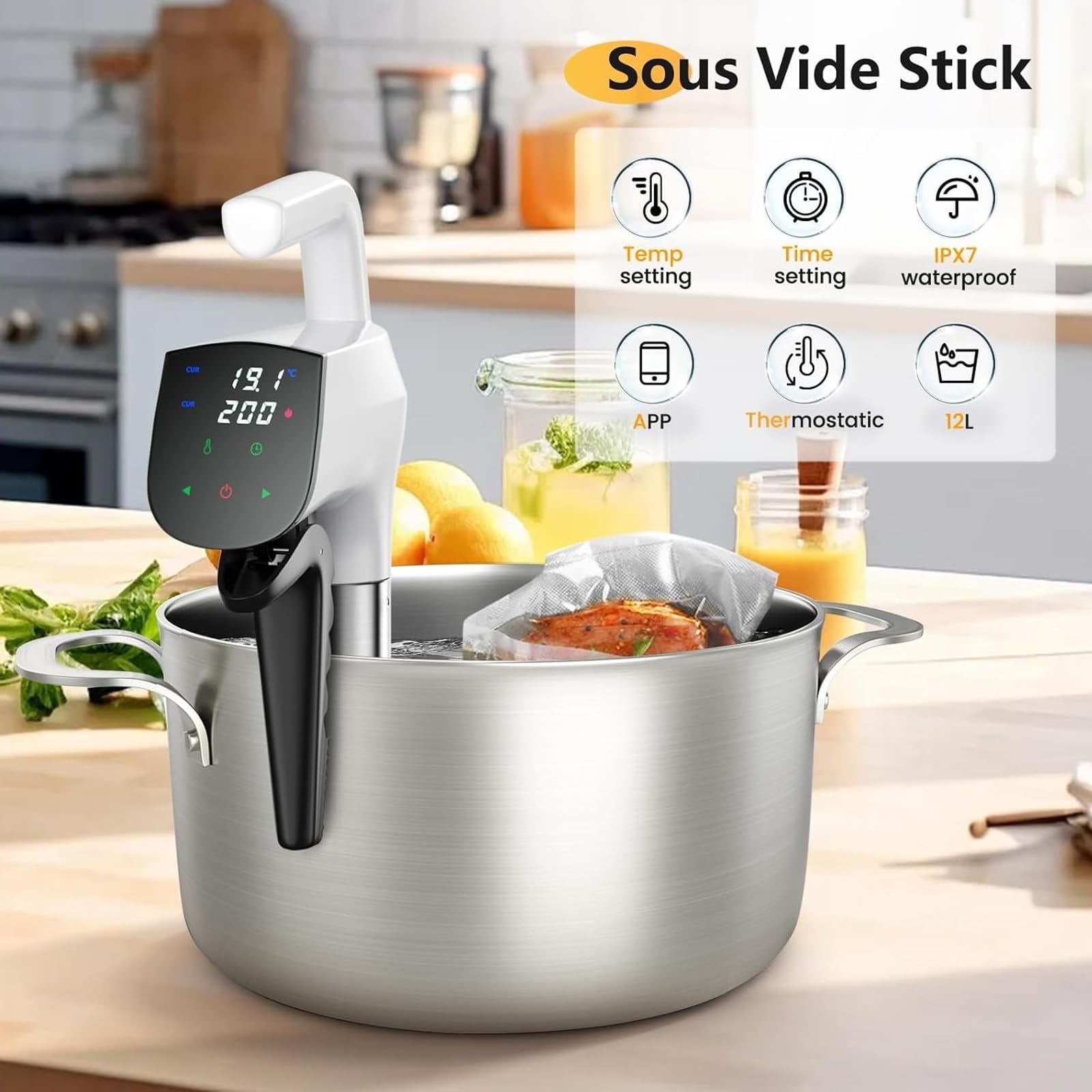 Sous Vide Cooker - Circulador inteligente de inmersión 1100W con pantalla LED, kit completo con tanque de agua de 11L, bomba de vacío, 10 bolsas y clips para un control preciso de la temperatura