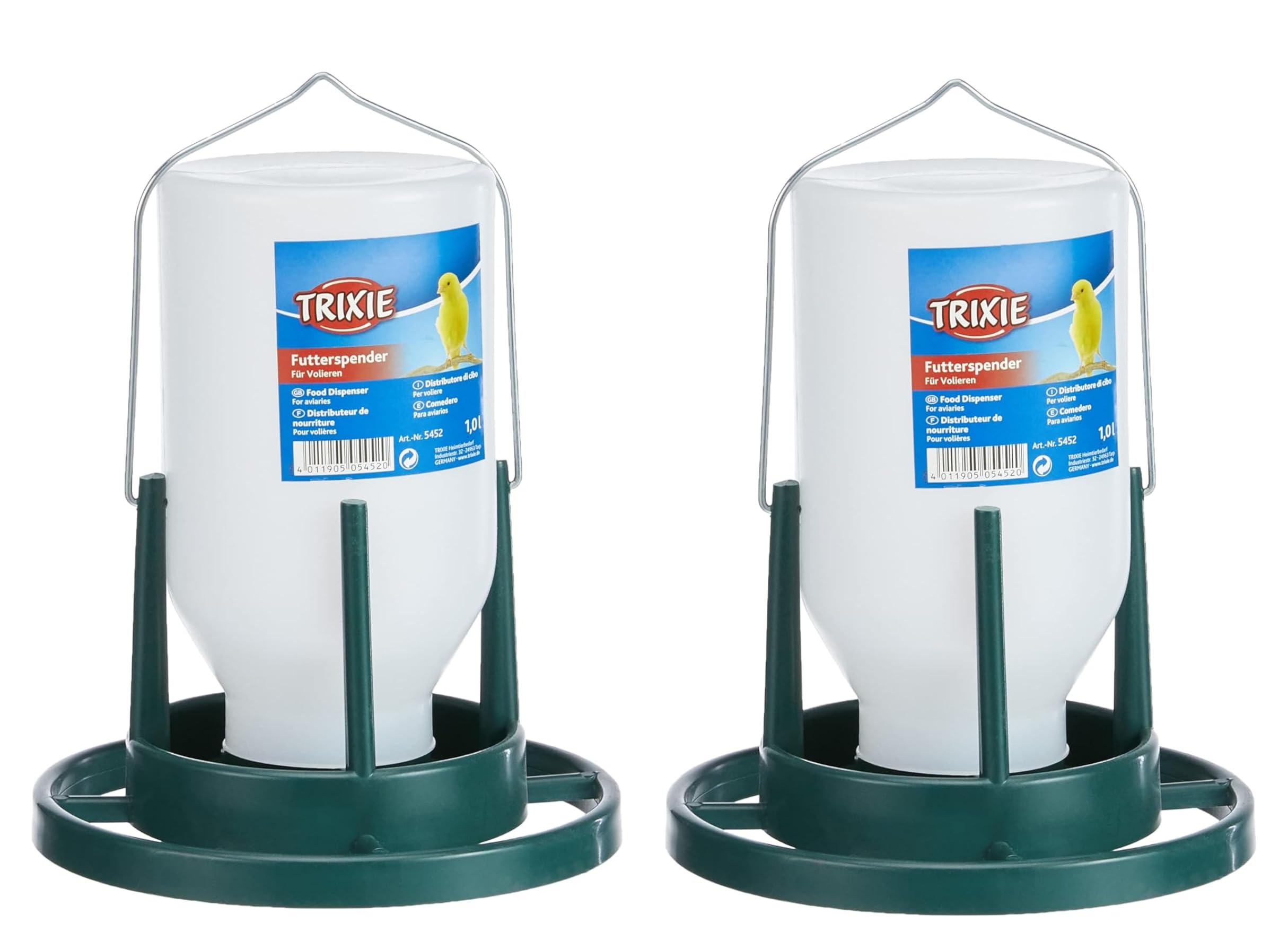 2 PACK WUNDAPETS PLASTIC HANGING BIRD BUDGIE AVIARY 1LTR FOOD FEEDER DISPENSER