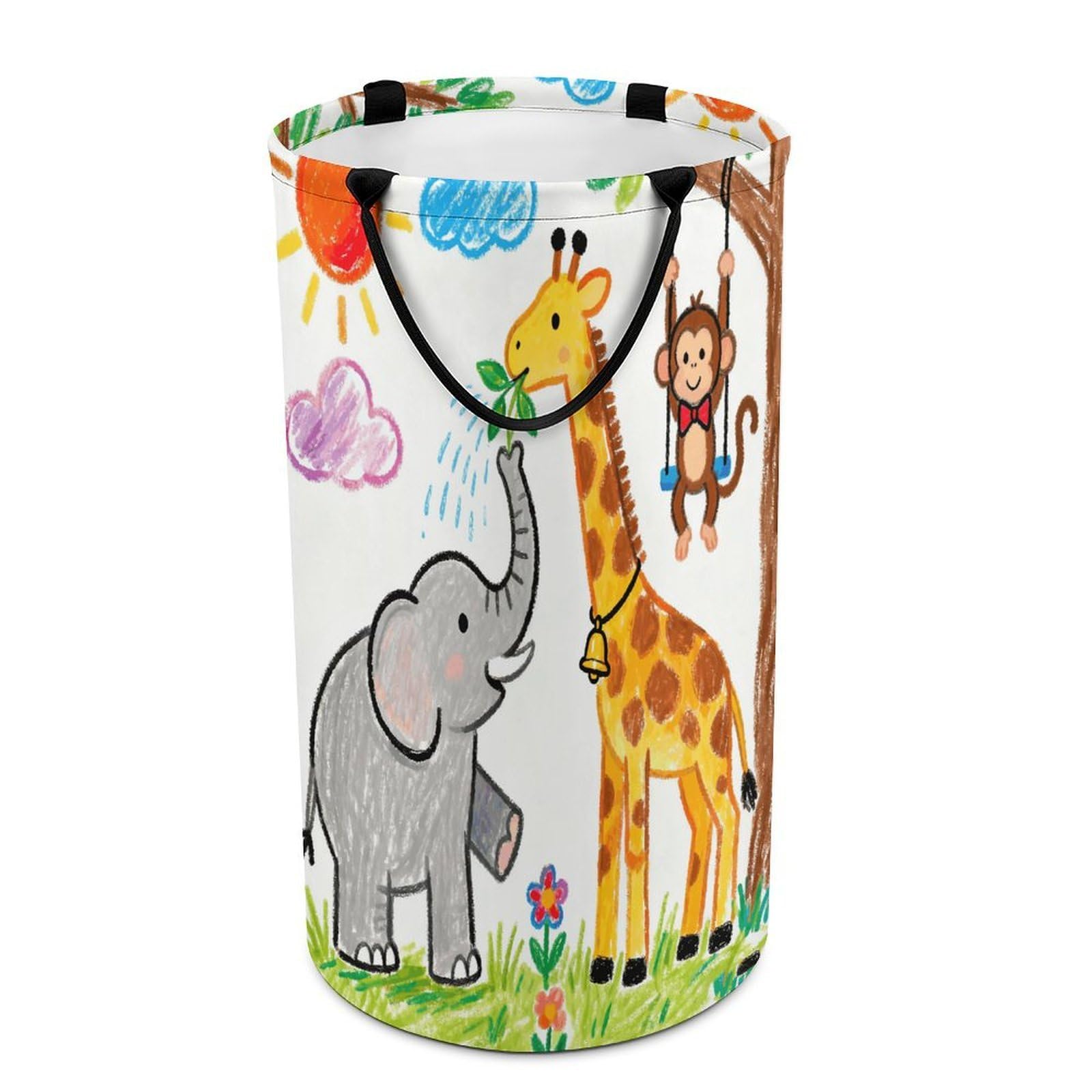 Giraffe And Elephant Laundry Basket with Handles Large Collapsible Laundry Bag Freestanding Waterproof Clothes Hamper Decor Storage of Dirty Clothe for Family Bathroom 86L