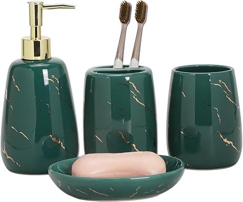 Miniatura 4 de Juego de 4 accesorios de baño, juego de baño de mármol negro y dorado para encimera, baño, decoración de apartamentos, regalo de cerámica para