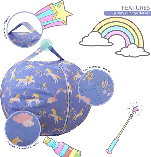 Miniatura 16 de Aubliss - Funda para organizar juguetes de felpa, se convierte en un puf cuando se rellena Se convierte en un puf para niños cuando está lleno. Aqua