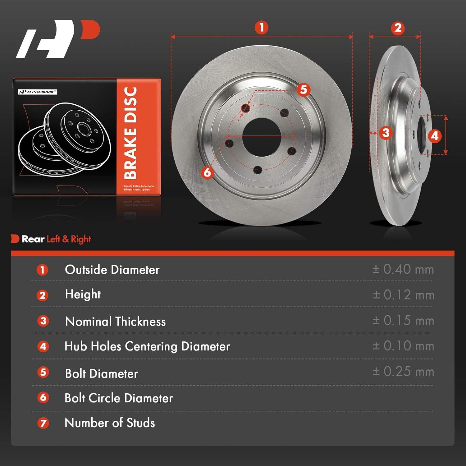 A-Premium 11.89 inch (302 mm) Rear Solid Disc Brake Rotors Compatible with Select Ford, Lincoln Models - Escape 2020-2022, Focus 2016-2018, Bronco Sport 2021-2023, Corsair 2020-2023, 2-PC Set