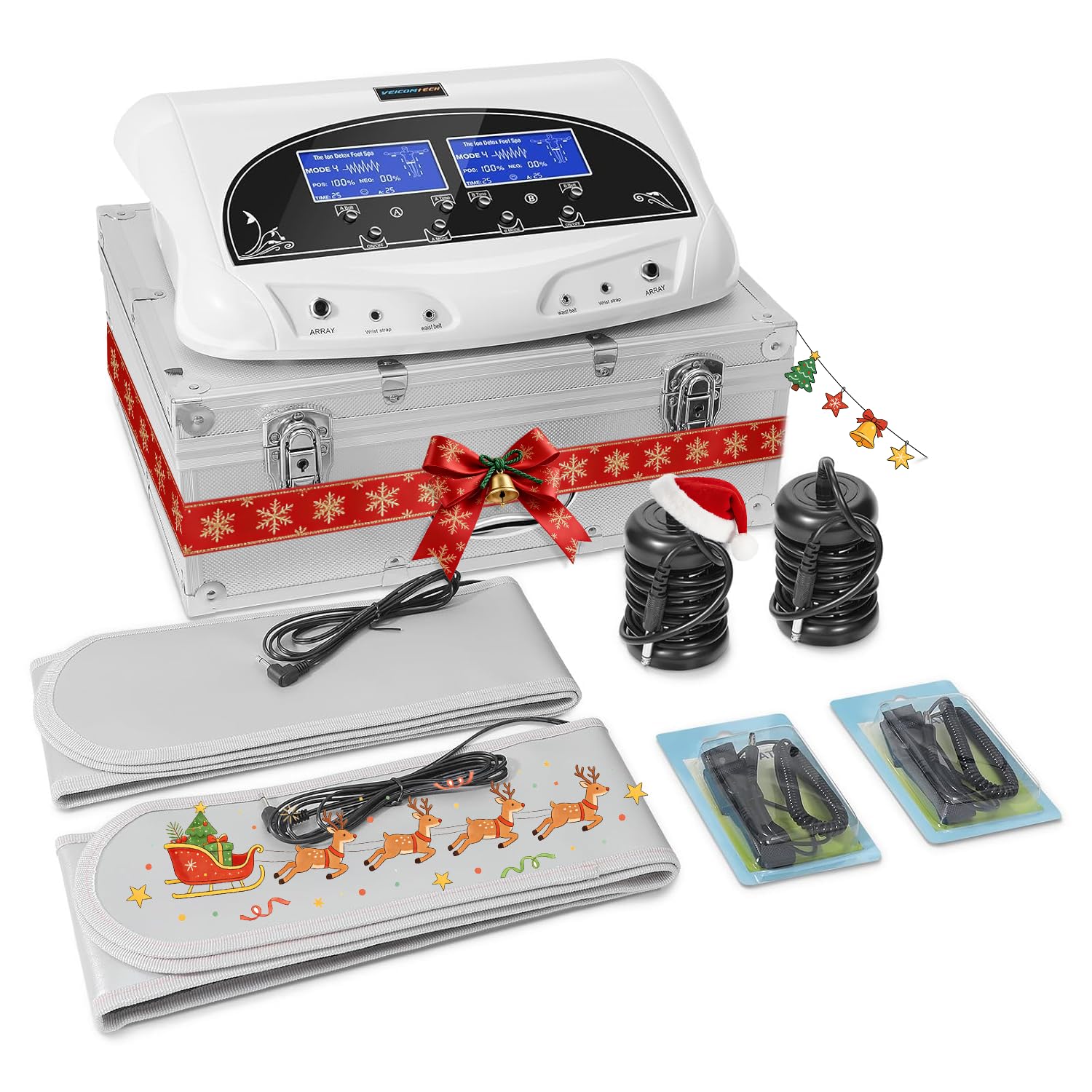 Dual Ionic Foot Bath Detox Machine - Professional Spa Cleanse With 2 Waist Belts, 2 Arrays, 10 Liners (Black)