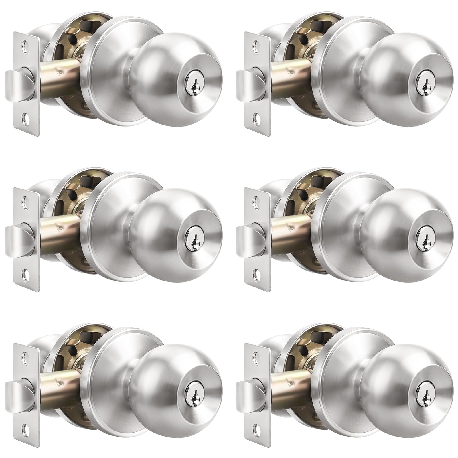Probrico 3-Pack Keyed Alike Entry Door Knobs - Satin Nickel -13