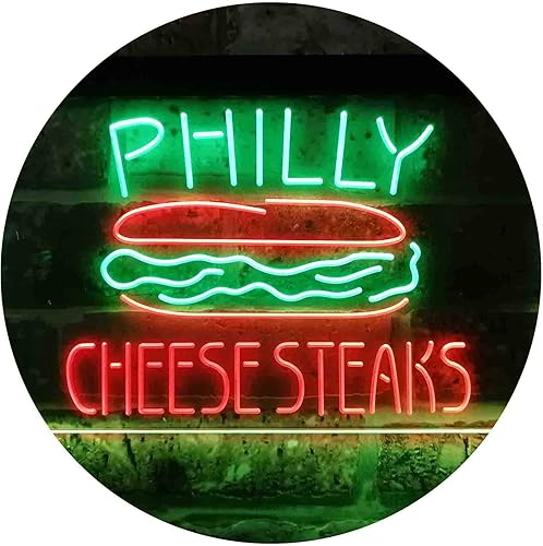 ADVPRO Philly Cheese Steaks Café - Letrero de neón LED de doble color, verde y rojo, 24 x 16 pulgadas st6s64-i3850-gr