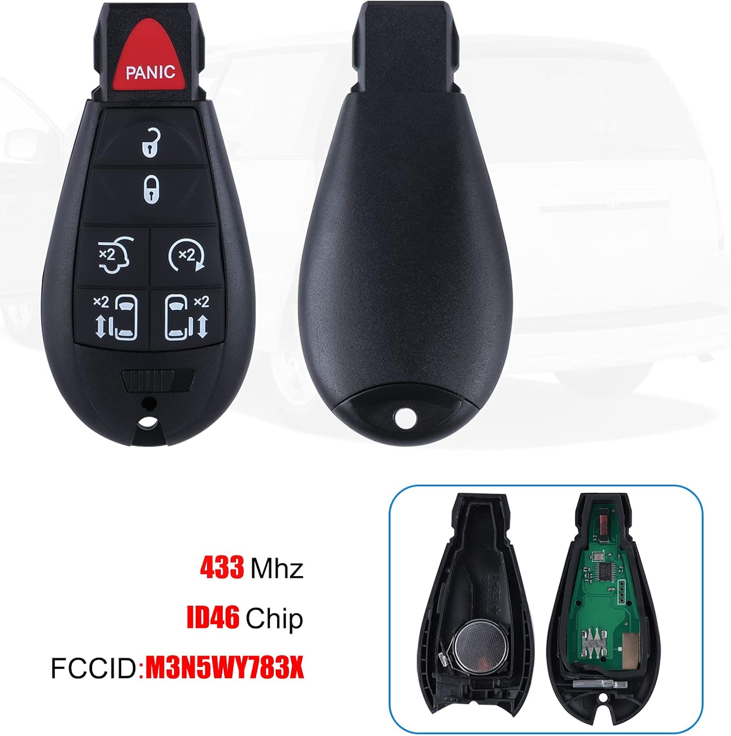 7 Button Keyless Remote Key Fob Replacement Fits Chrysler Town and Country 2008-2015 / Dodge Grand Caravan 2008-2014 (M3N5WY783X,ID46) 2 Pack