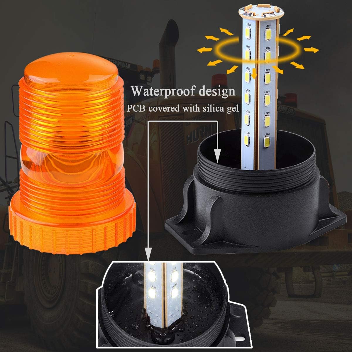WOWTOU Magnetic Amber Led Strobe Lights for Forklift Golf Carts UTV Cars Trucks Tractor, 12V 24V Safety Warning Roof Top Flasher Emergency Flashing Beacon