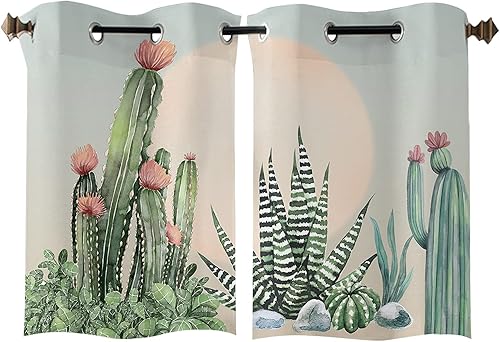 Tropical Plants Curtains Kitchen Blackout Curtain Polyester Blend Drapes 27.5x39 Inch Succulents and Cactus in Sunset Curtains Rod Pocket Set 2