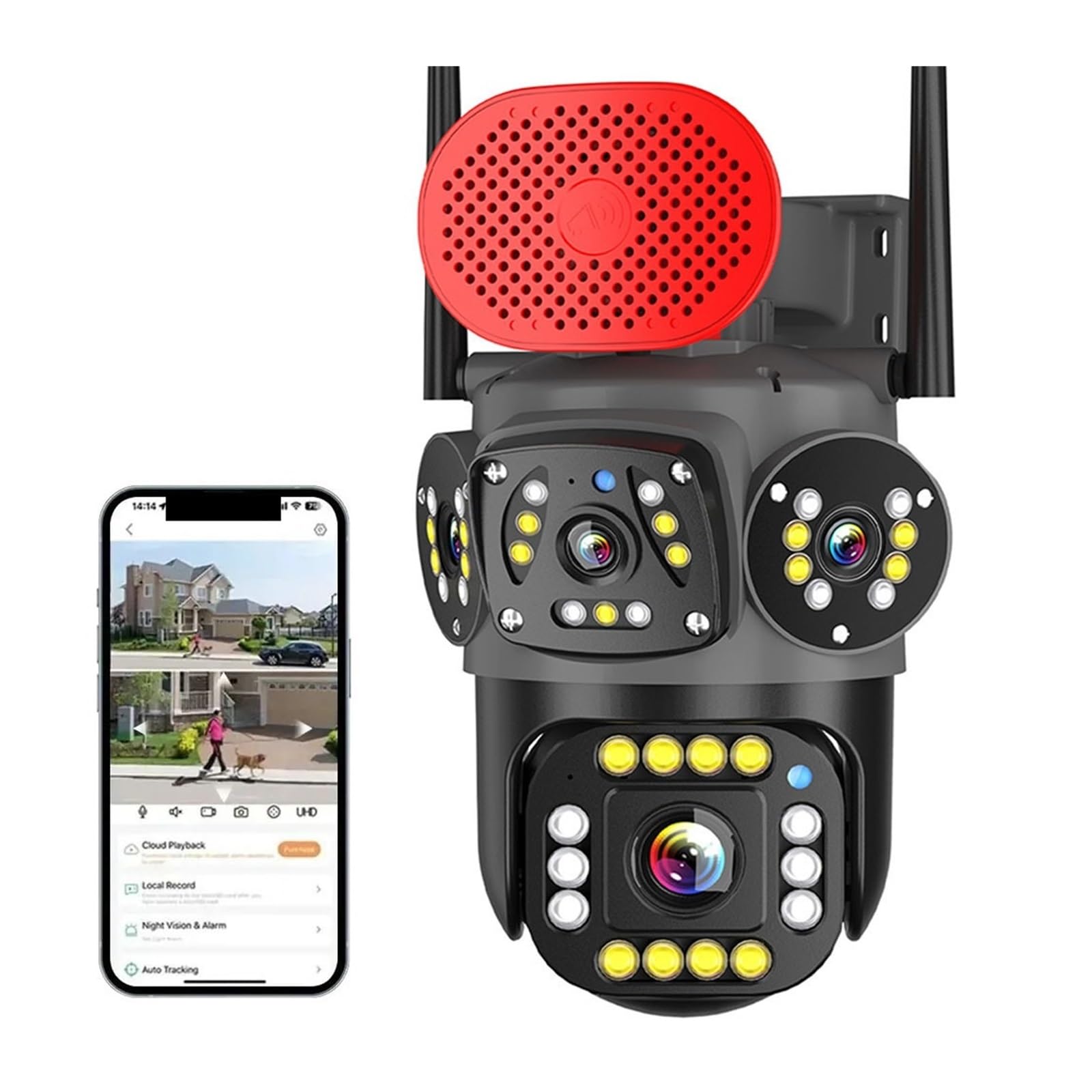 JVDDI 6MP WiFi Surveillance Camera Outdoor Three Screen PTZ Cam Waterproof Auto Tracking Protection P2P Wireless Security IP Cameras(Wifi,Camera Add 128G)