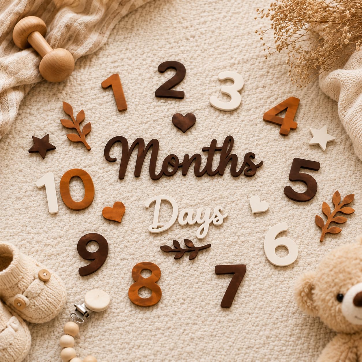 Wooden Baby Milestone Numbers Set | Monthly Milestone Photo Props for Newborn & Baby Photography-picture-11