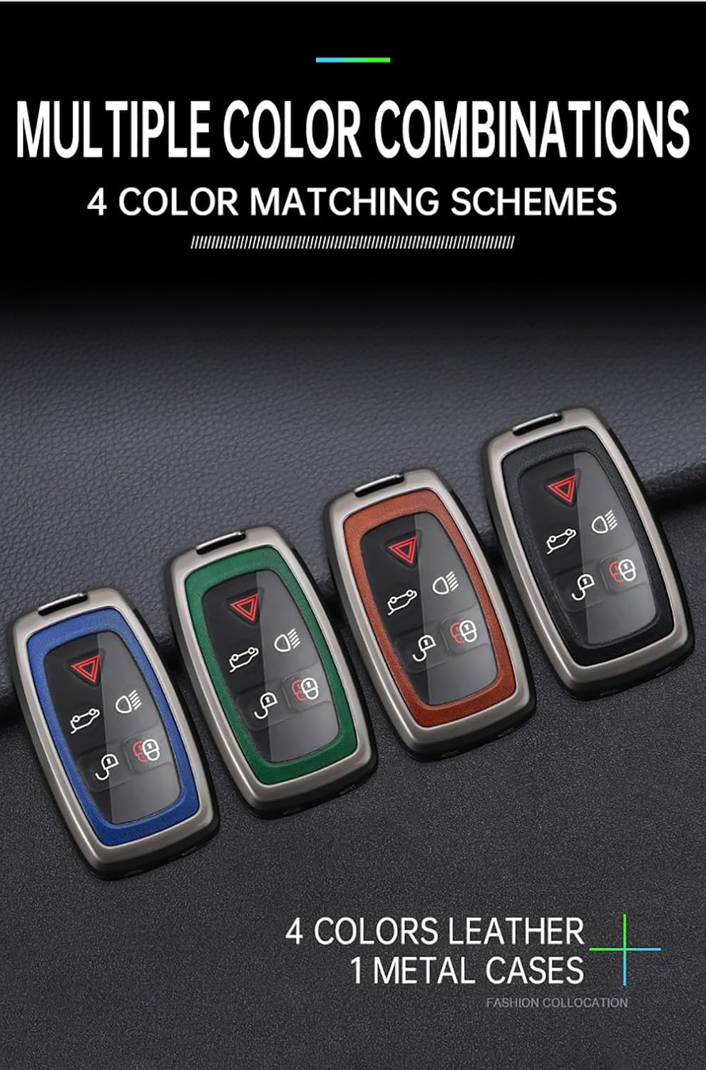 SANRILY PU Leather Key Fob Cover Case Compatible with Land Rover LR4 Fit for Range Rover Sport 2010 2011 2012 2013 Keyless with Leather Keychain Black-green - Image 6