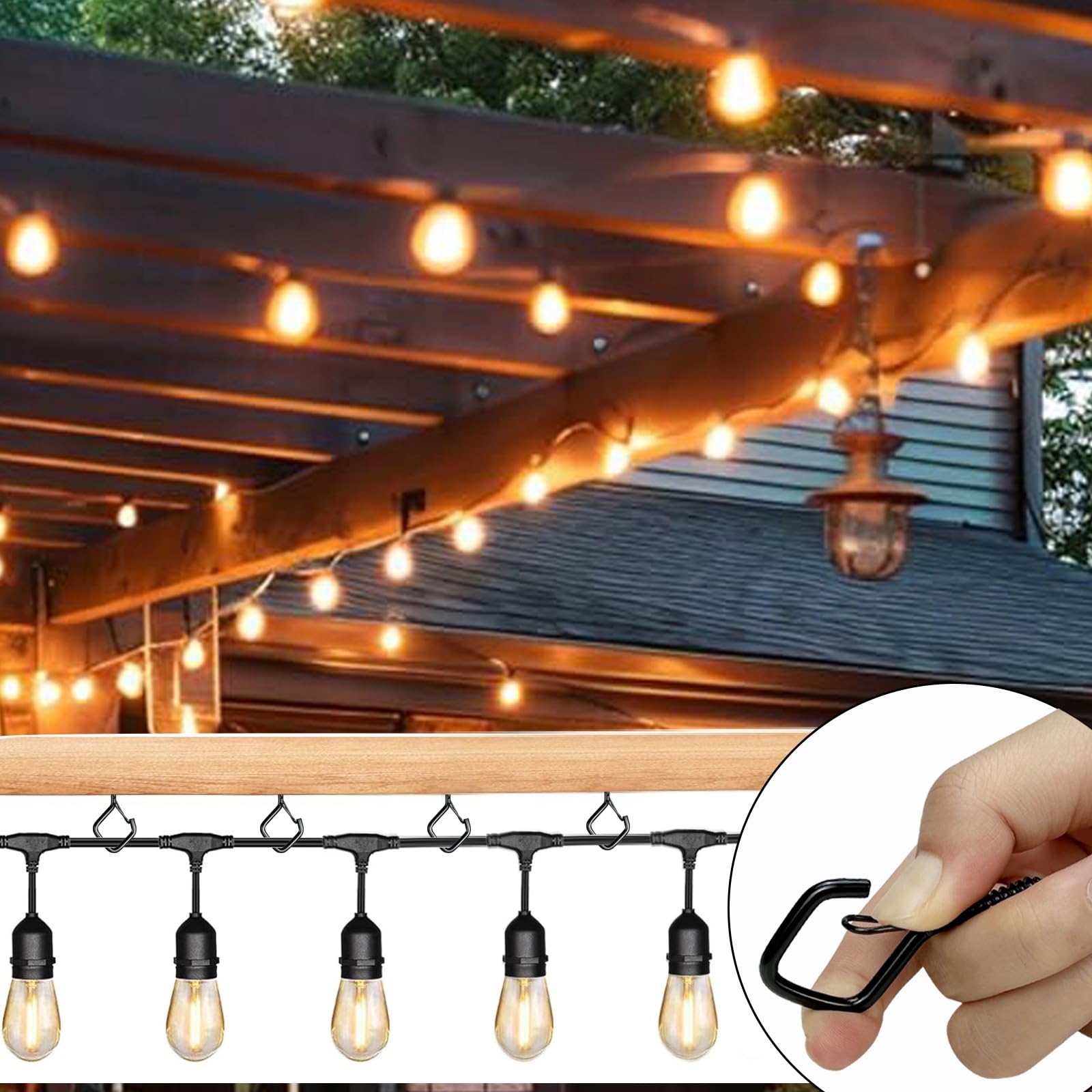 30 ganchos de ojo negro con tornillo resistente, ganchos de techo para colgar plantas, luces de cadena, tazas, campanillas de viento, comederos de pájaros. Colgador de plantas para interiores