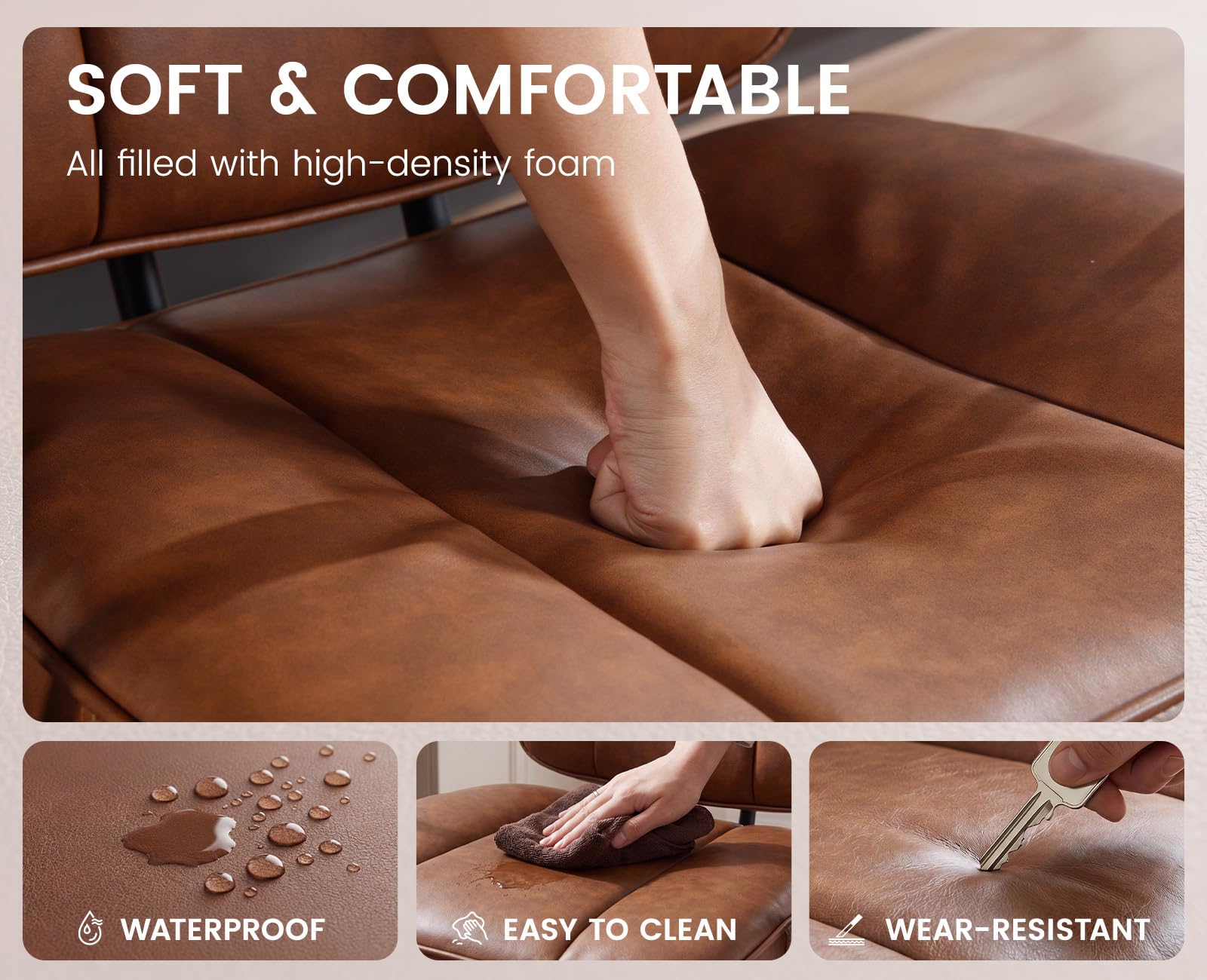 Ya-Home Silla Oficina Silla Escritorio Ergonómico con Ruedas,Marrón | PU Cuero, Respaldo y Altura Ajustable, Ruedas, FACIL DE LIMPIAR, para Estudio/Oficina, MAX 136KG