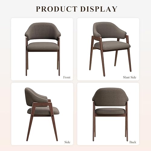 Miniatura 10 de Juego de 2 sillas de comedor de madera, silla de comedor tapizada de tela moderna, sillas auxiliares de cocina, silla de cena de granja con respaldo