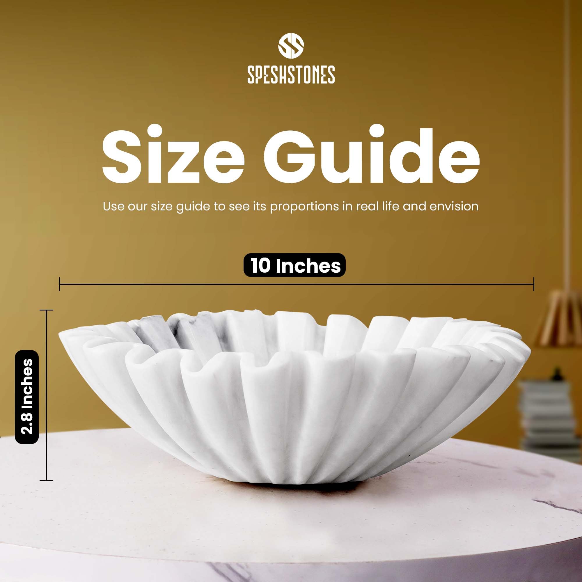 SPESHSTONES Cuenco de mármol con volantes de 10 pulgadas, color blanco, hecho a mano, para encimera de cocina, cuenco decorativo grande, cuencos antiguos ideales para cocina