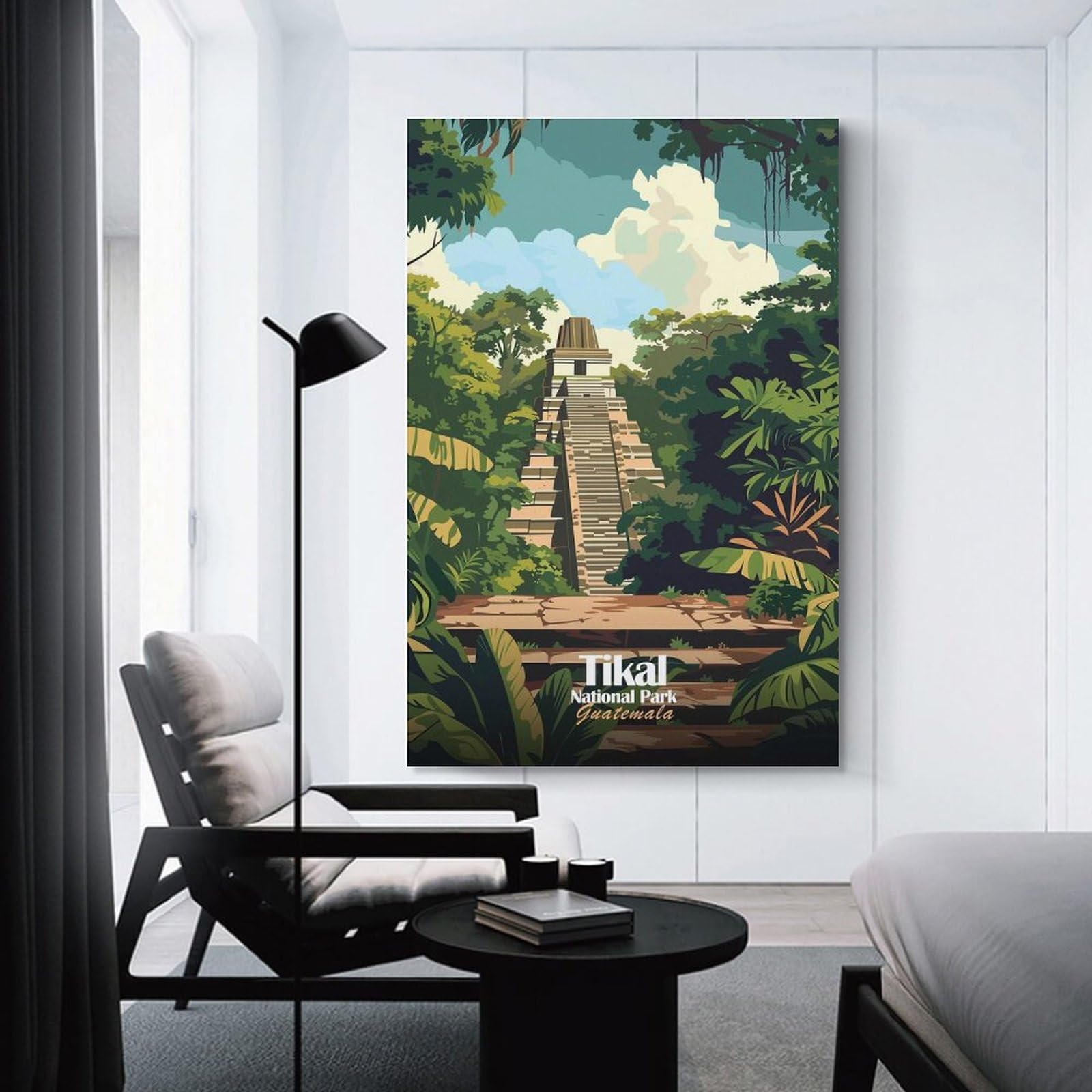 Junmoney Tikal National Park Guatemala Illustration Room Decor Wall Art, 24x36inch(60x90cm), for Feature Walls in Flats Or Modern Rooms, Wall Decor Suited to Curated Displays