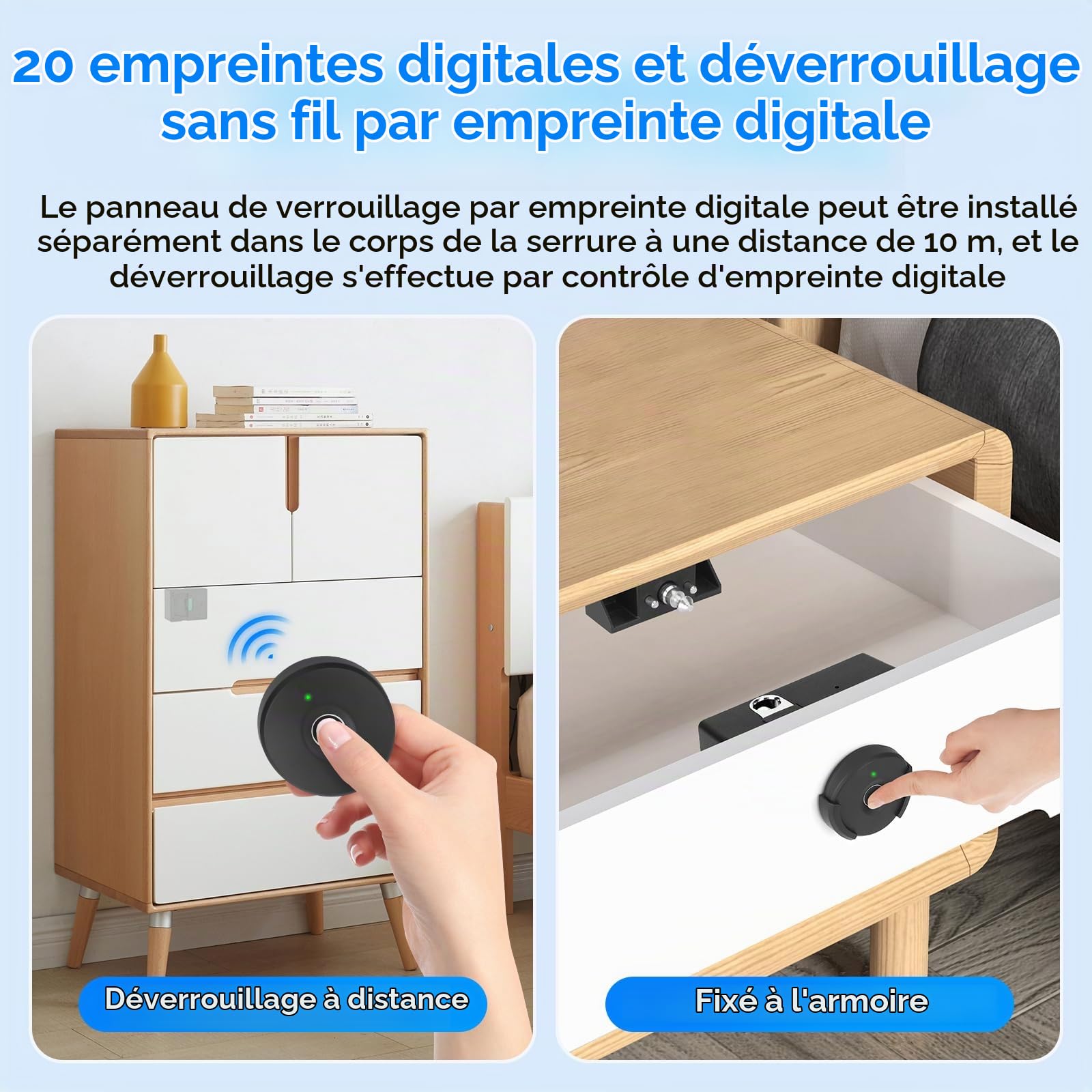 Serrure D'armoire à Empreinte Digitale Sans Clé pour Maison/Bureau | Serrure Biométrique Intelligente de Casier, Serrure à Empreintes Digitales Rechargeable USB